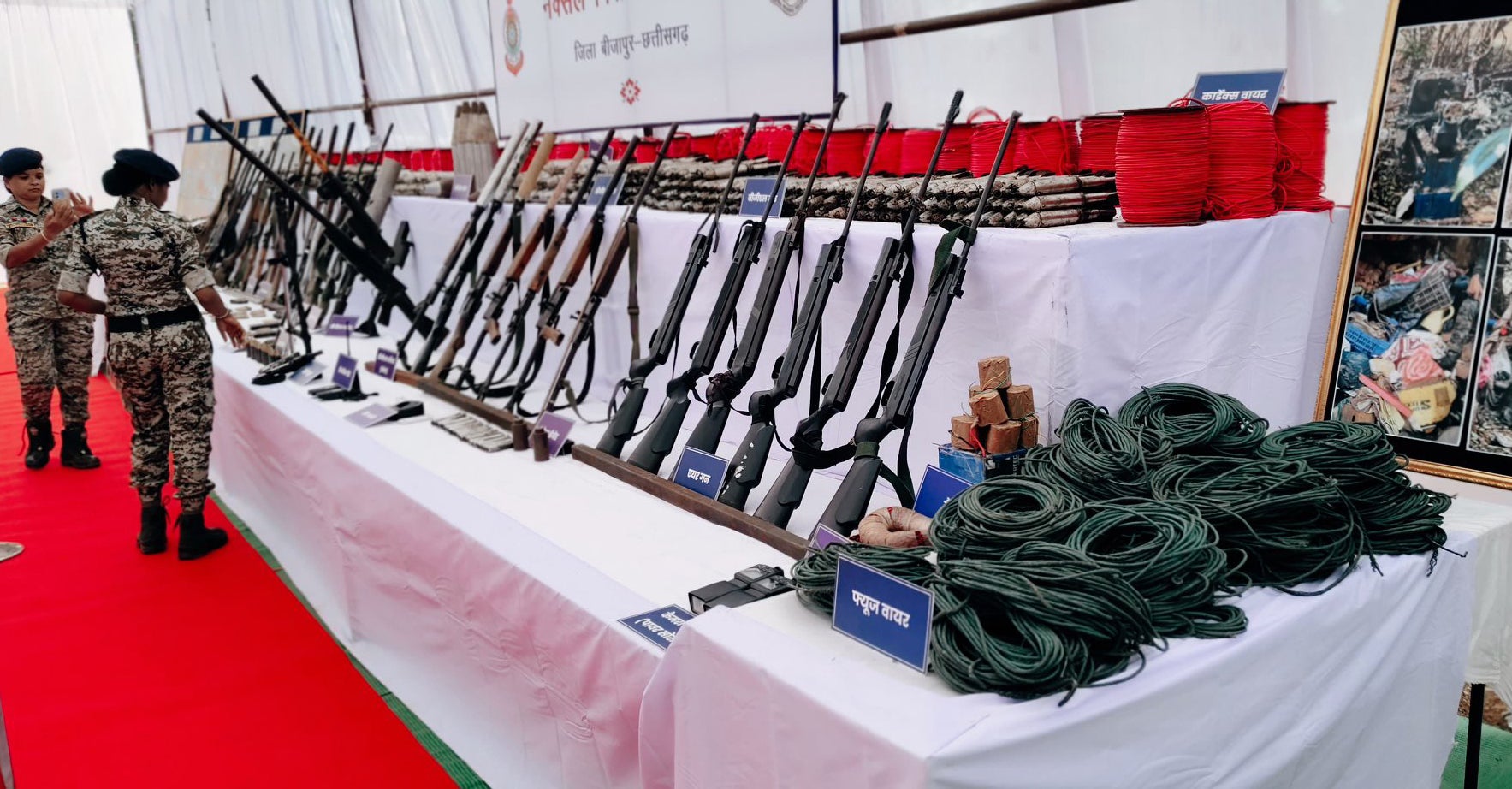 Guns and explosives allegedly recovered from the Maoist rebels