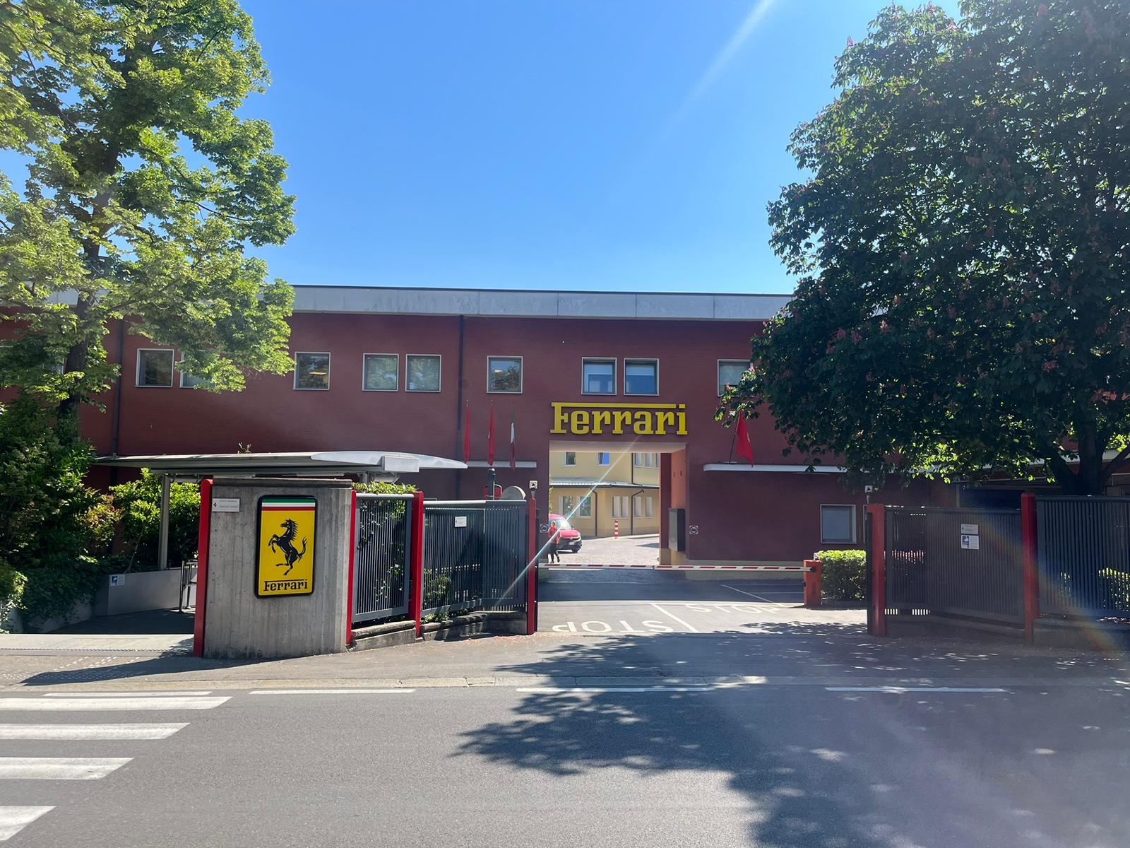 The historic entrance to the Ferrari factory, where photos and videos are not allowed