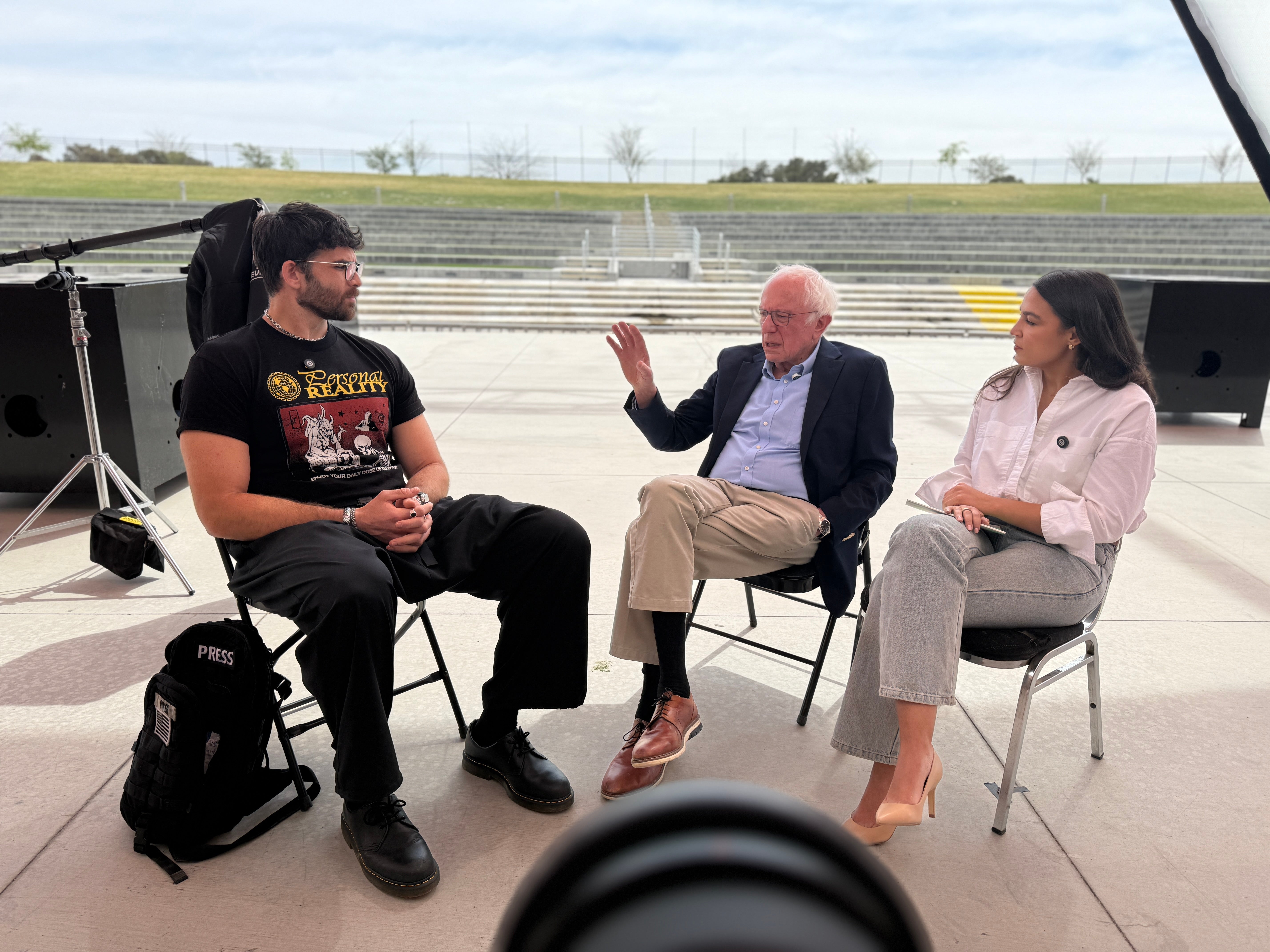 Piker sat down with AOC and Bernie Sanders during their 'Fight Oligarchy' rally in Las Vegas on March 21