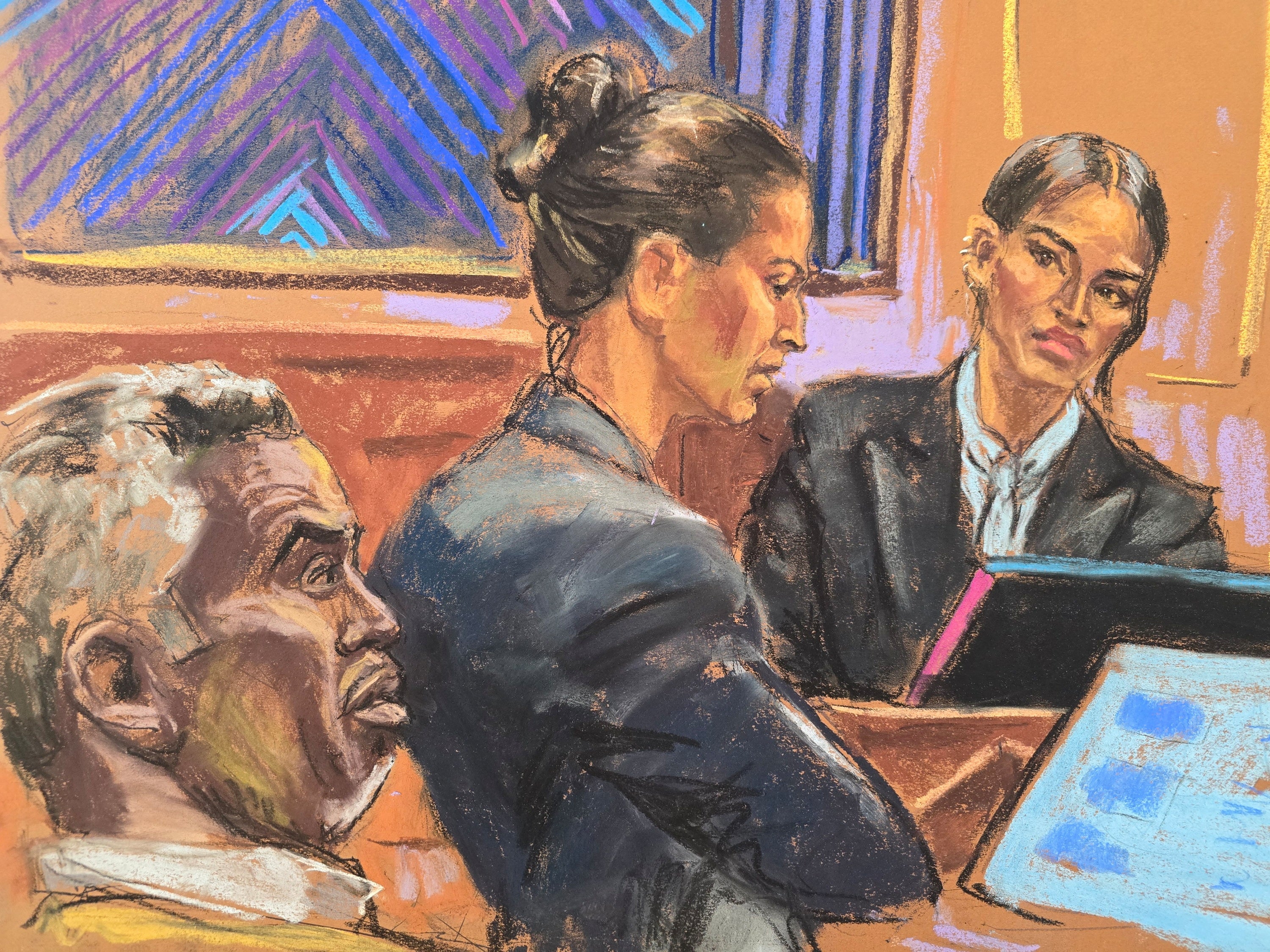 Sean "Diddy" Combs listens as lawyer Anna Estevao cross-examines Casandra "Cassie" Ventura