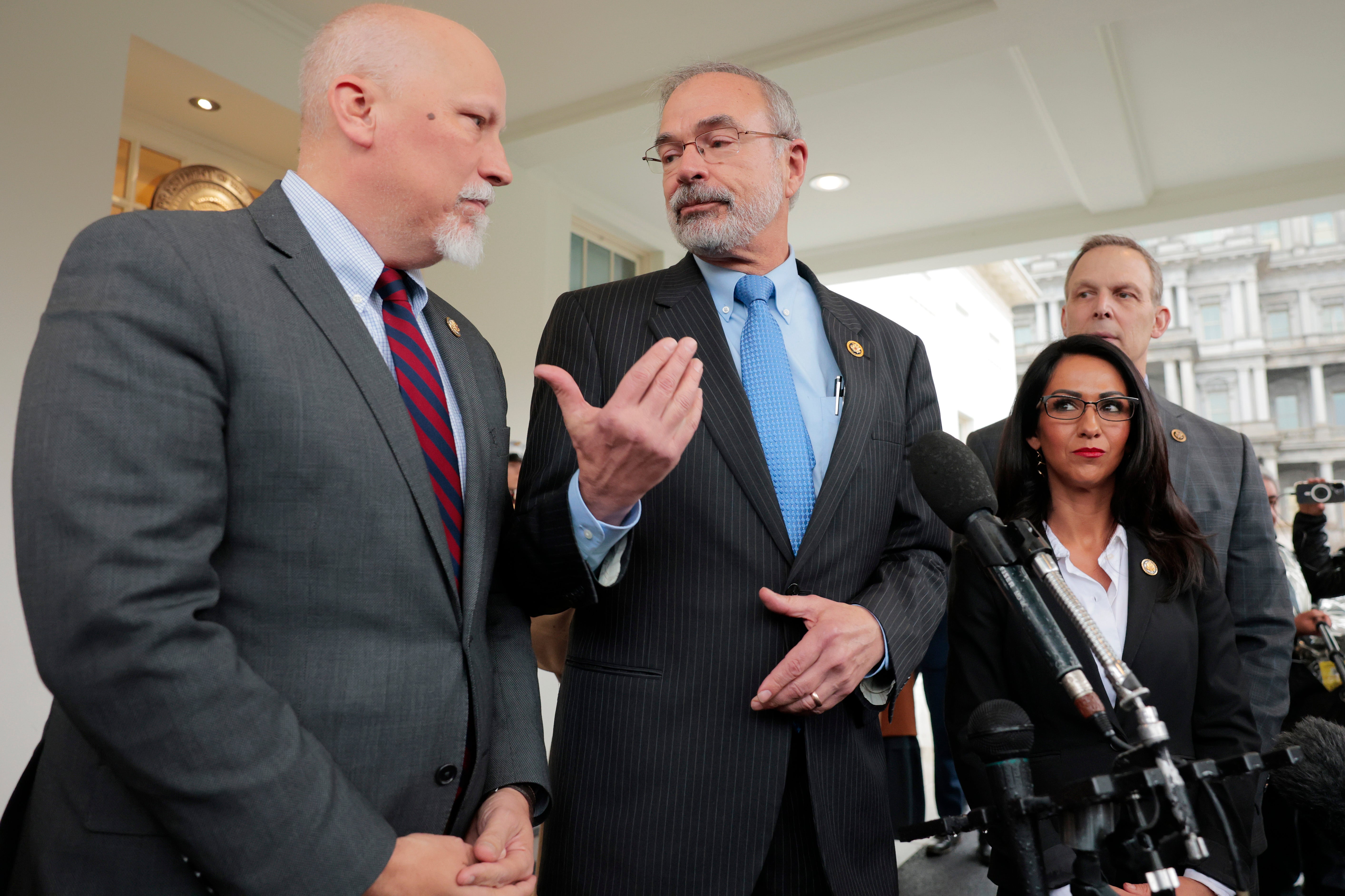 House Freedom Caucus Chairman Andy Harris (R-MD) (2nd from left) and Rep. Chip Roy (R-TX) want to see bigger changes to Medicaid in Trump’s major domestic policy bill