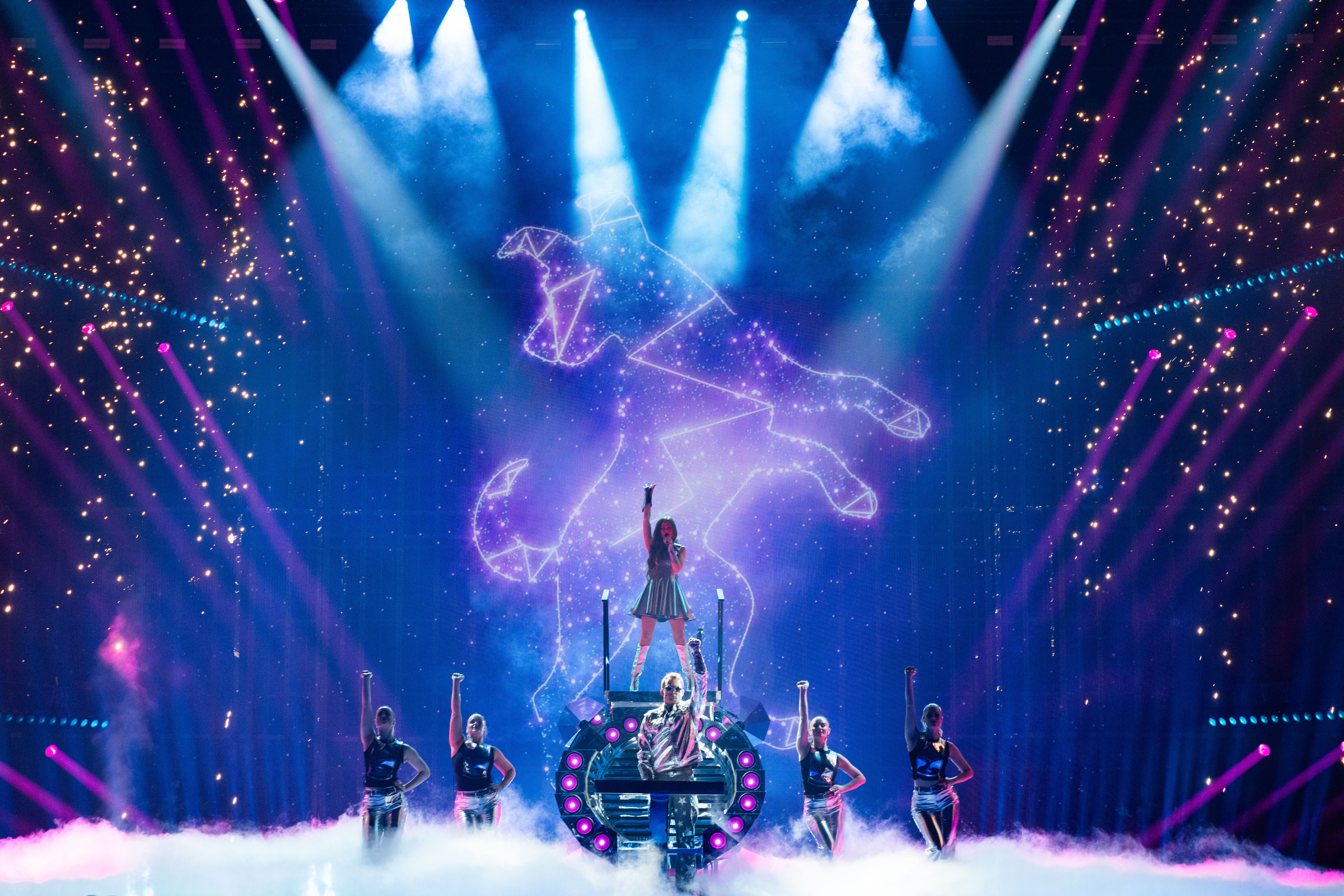 Emmy Kristiansen, Ireland’s Eurovision 2025 entry rehearsing her song Laika Party at St Jakobshalle, Switzerland (Corinne Cumming/EBU/RTE/PA)