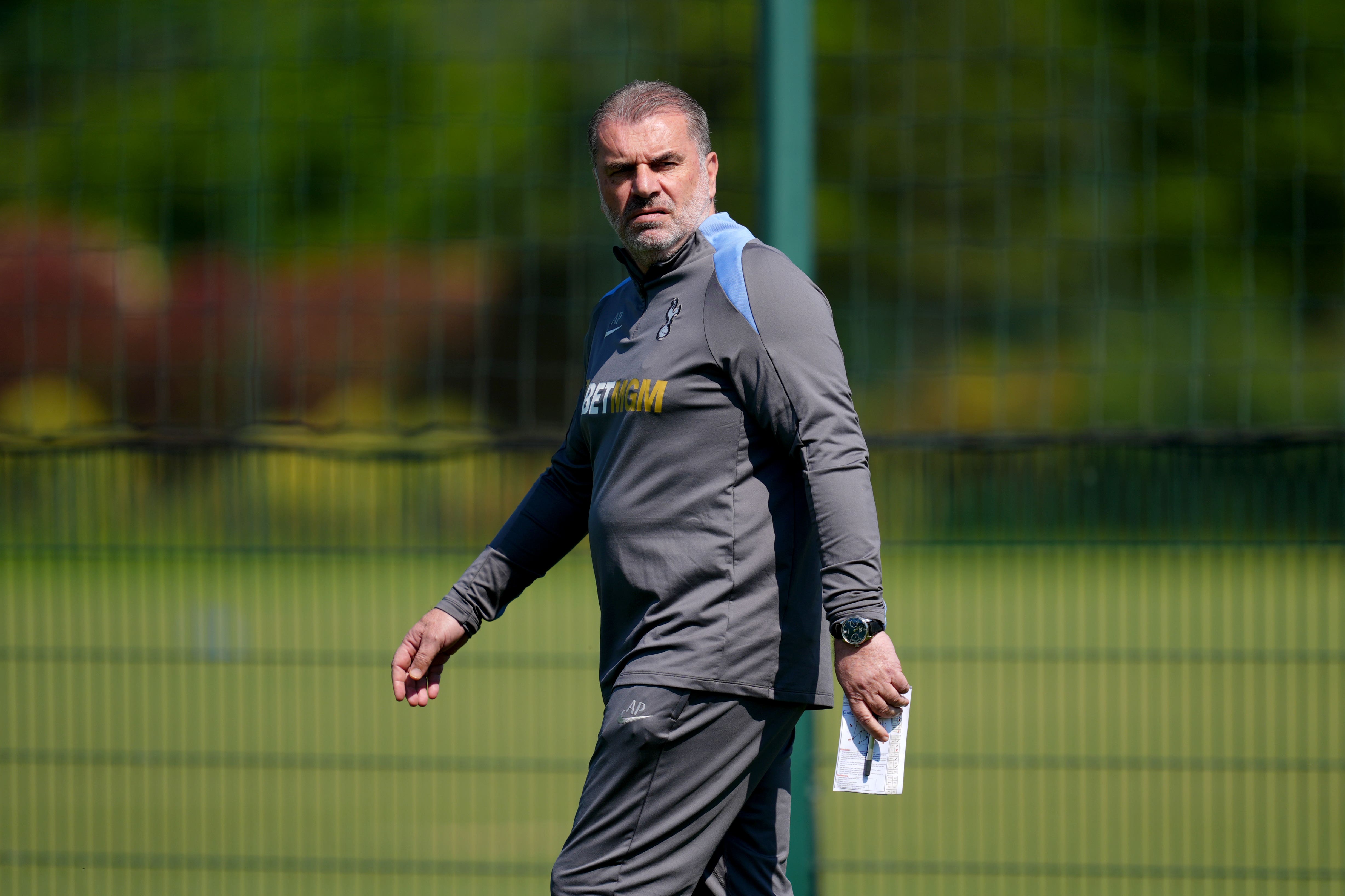 Ange Postecoglou at Tottenham training (Ben Whitley/PA)