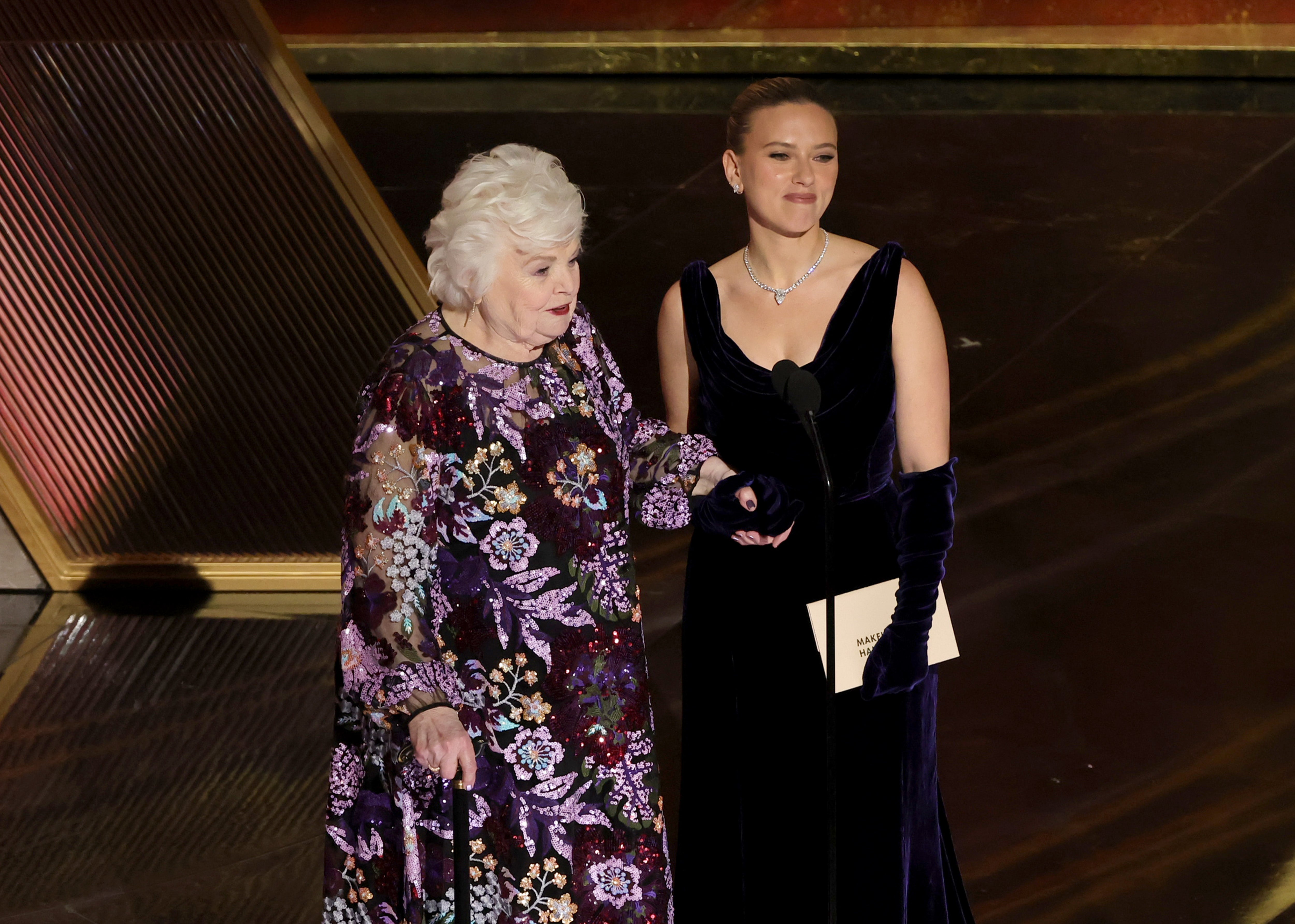 June Squibb and Scarlett Johansson at the 97th Oscars
