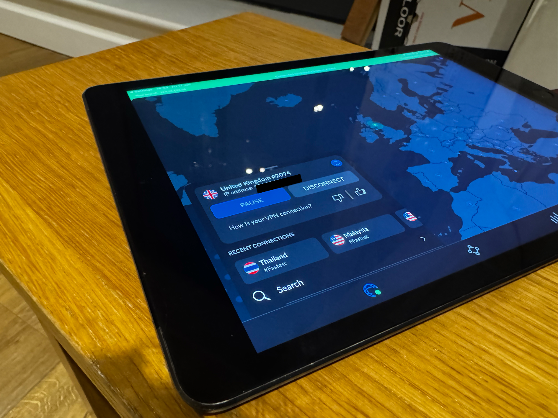 Testing NordVPN on a tablet