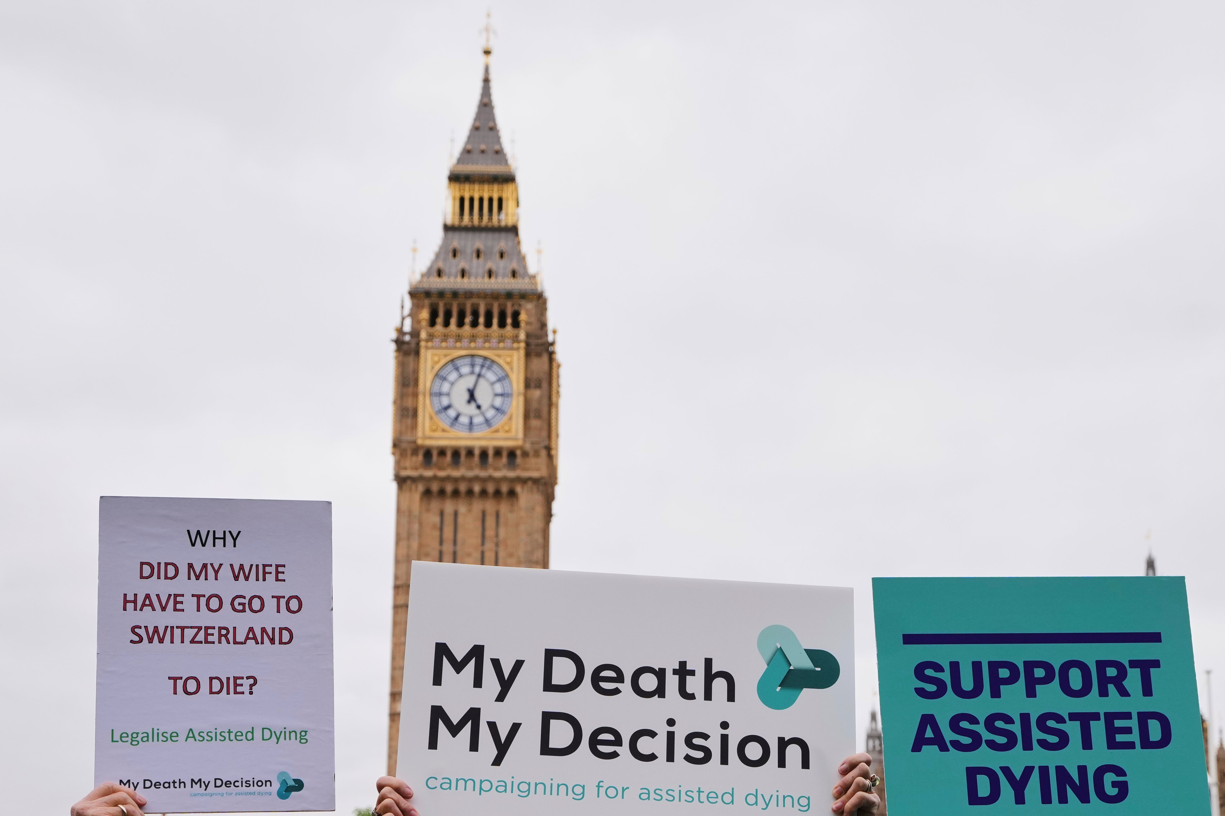 Pro-assisted dying campaigners outside Parliament ahead of Friday’s debate