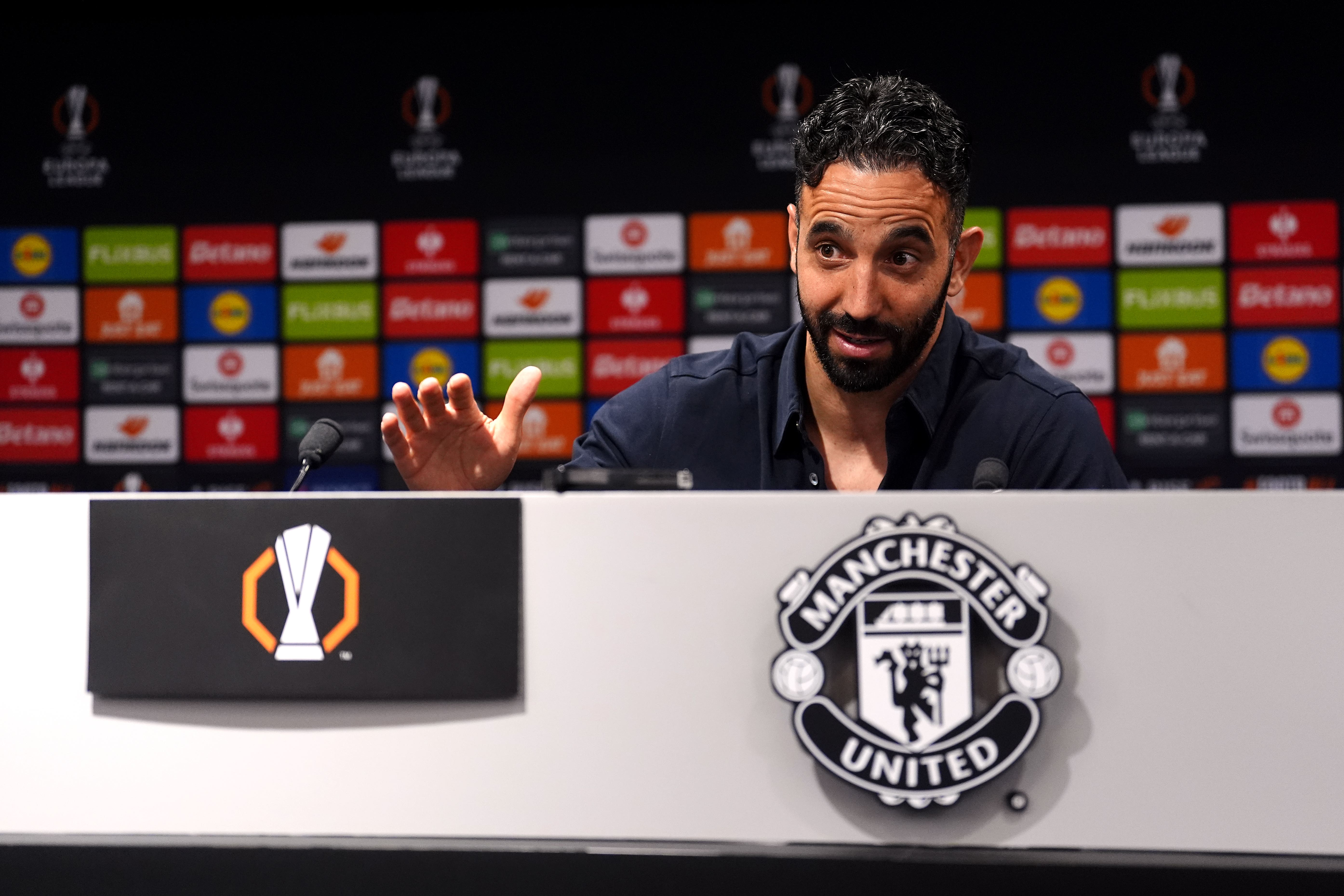 Manchester United boss Ruben Amorim wants his players focused on beating Chelsea and not who might play in Bilbao (Martin Rickett/PA)