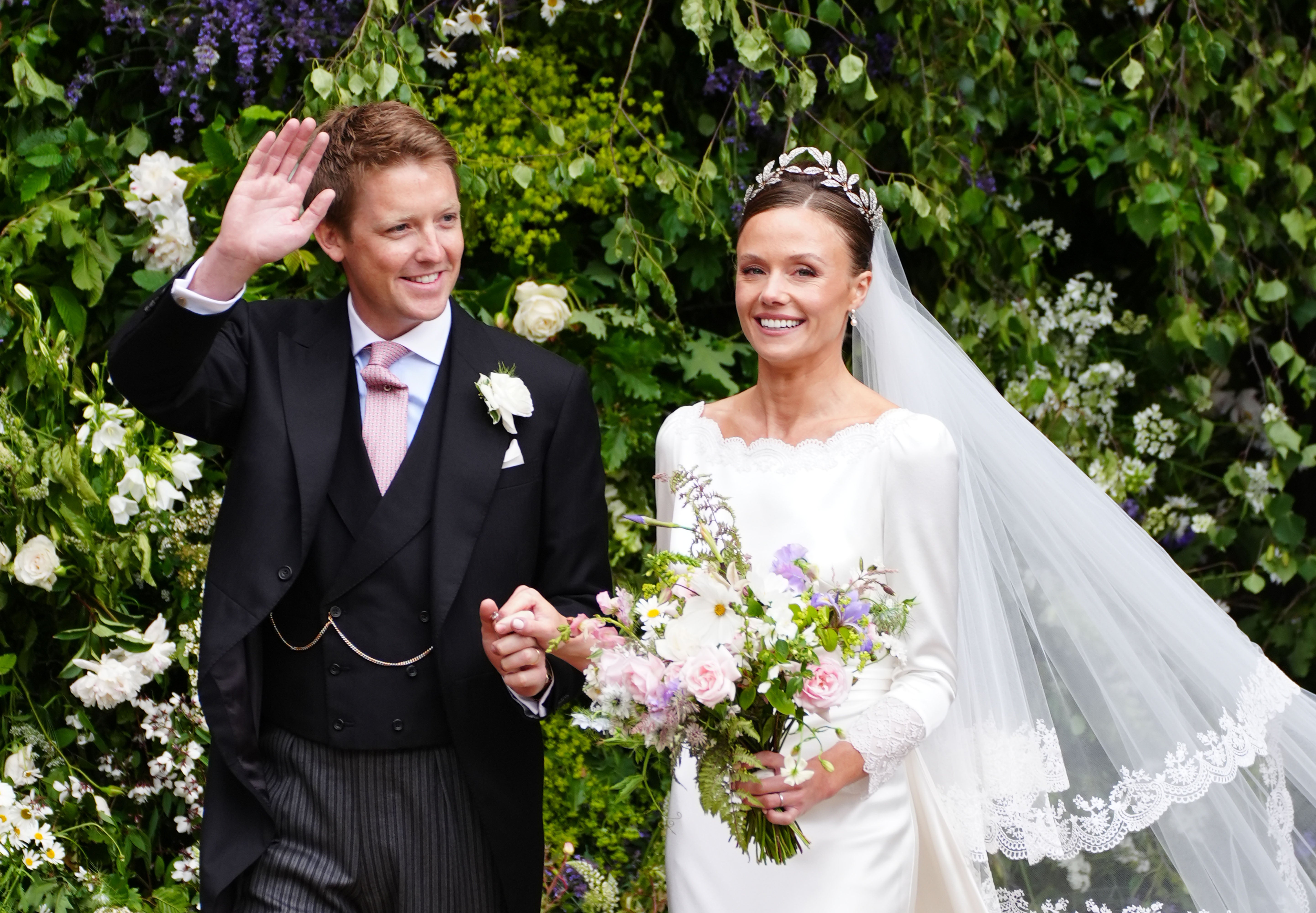 Hugh Grosvenor, the Duke of Westminster and Olivia Henson leaving Chester Cathedral after their wedding last year (Peter Byrne/PA)