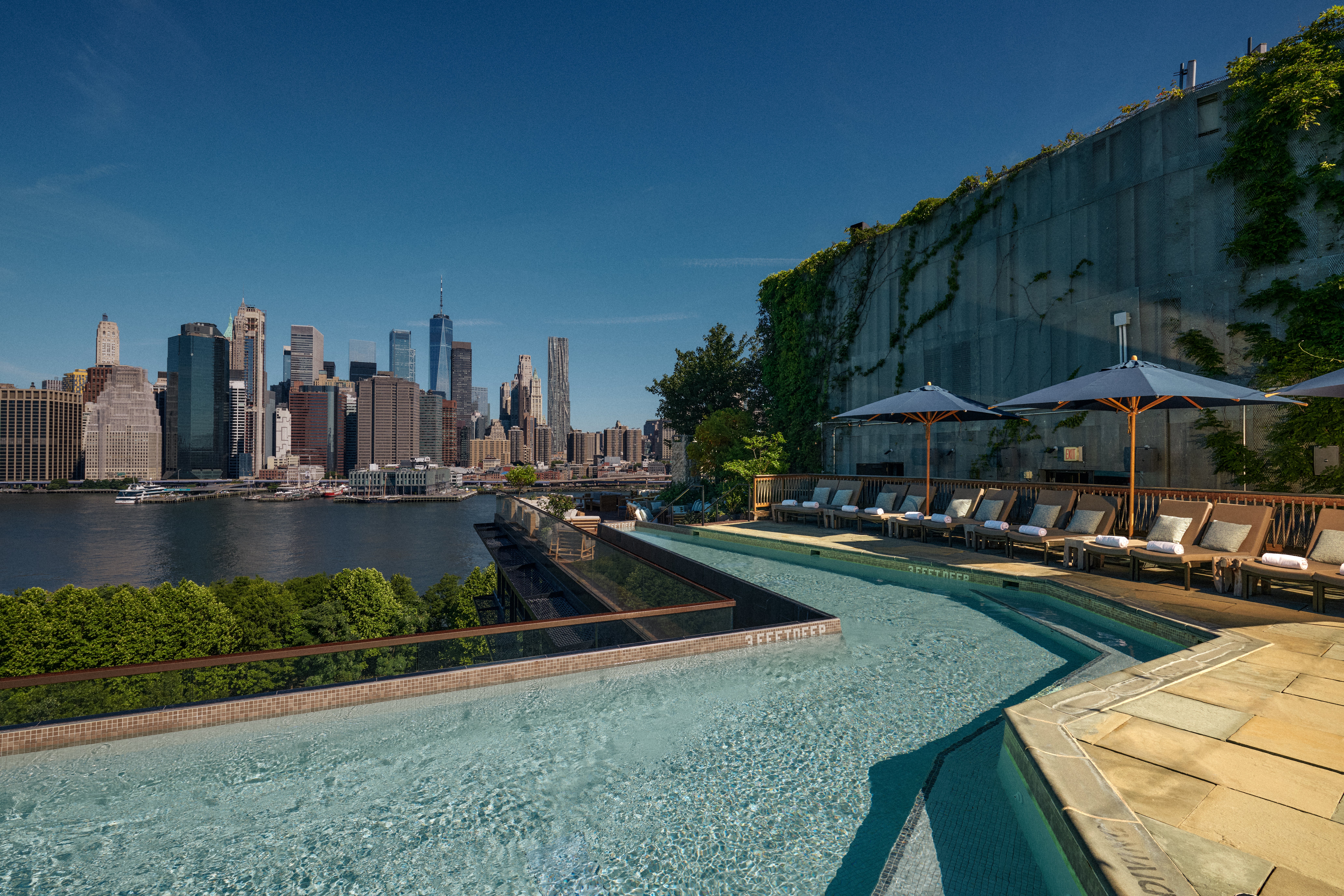 A view of one of the world's most iconic skylines is available from the pool at 1 Hotel Brooklyn Bridge