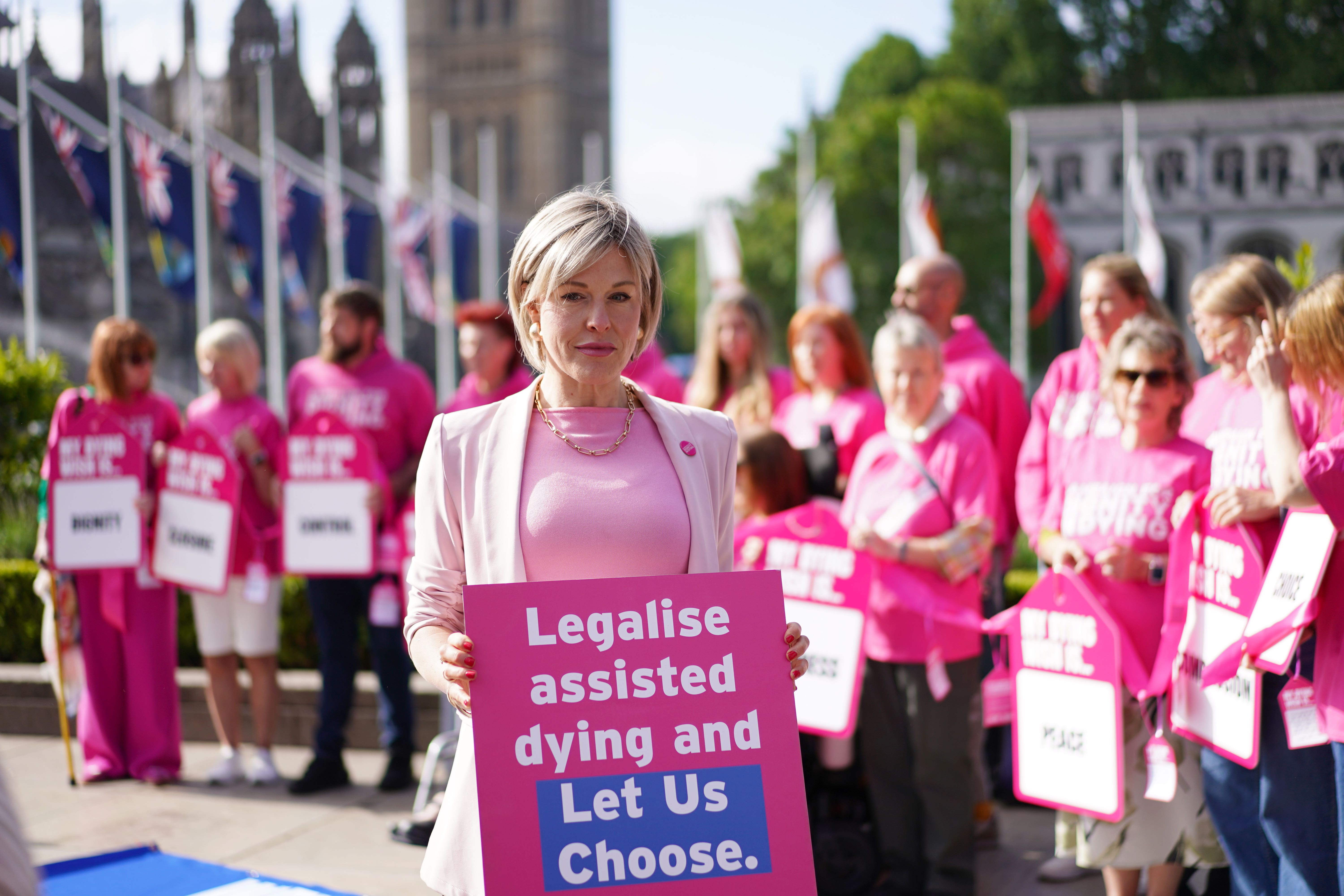 Rebecca Wilcox, daughter of Esther Rantzen, joins terminally ill people, affected families and campaigners (Ben Whitley/PA)