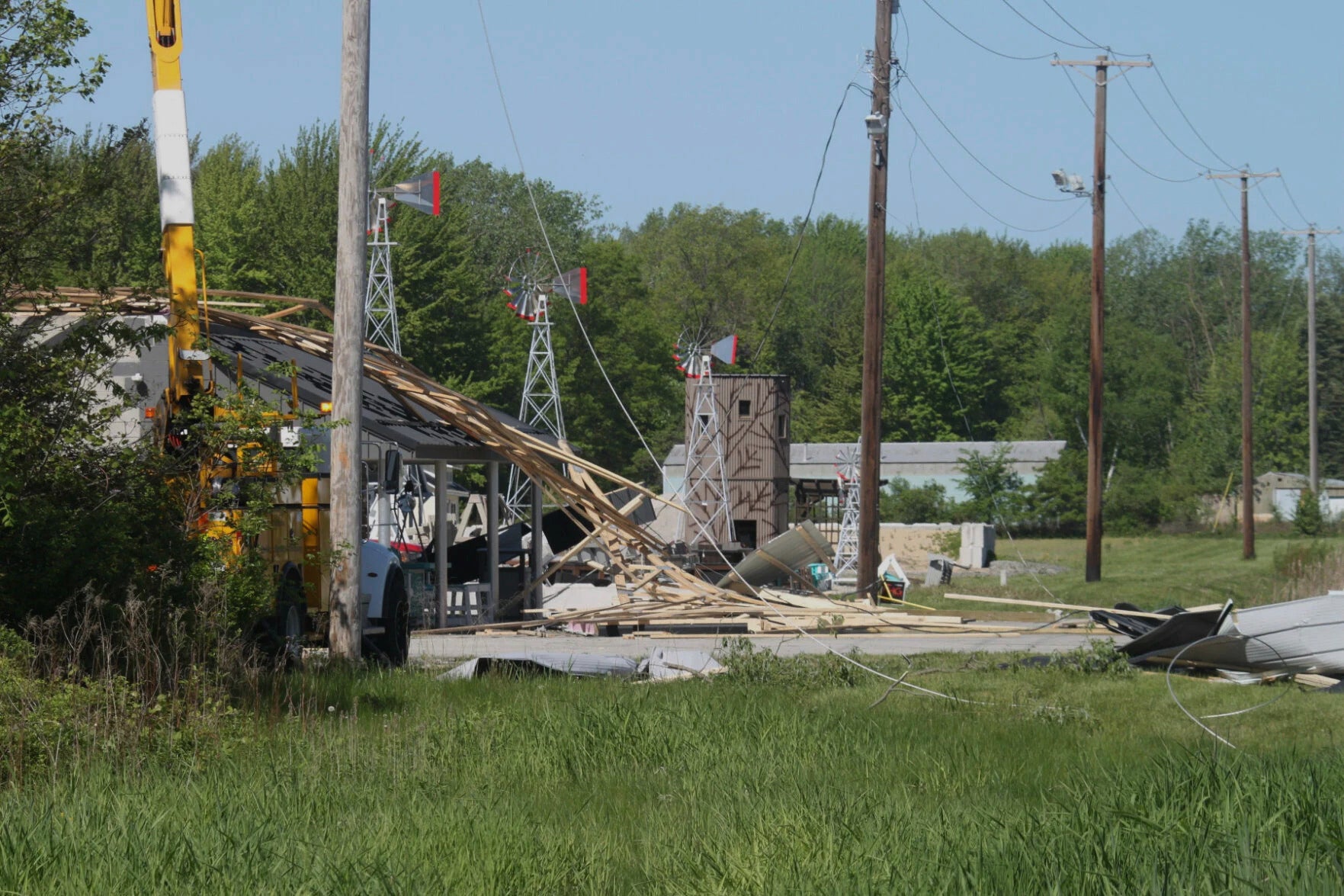 Damage from Thursday's storm is shown along U.S. 20 in Michigan City, Indiana. Schools in the state were closed on Friday