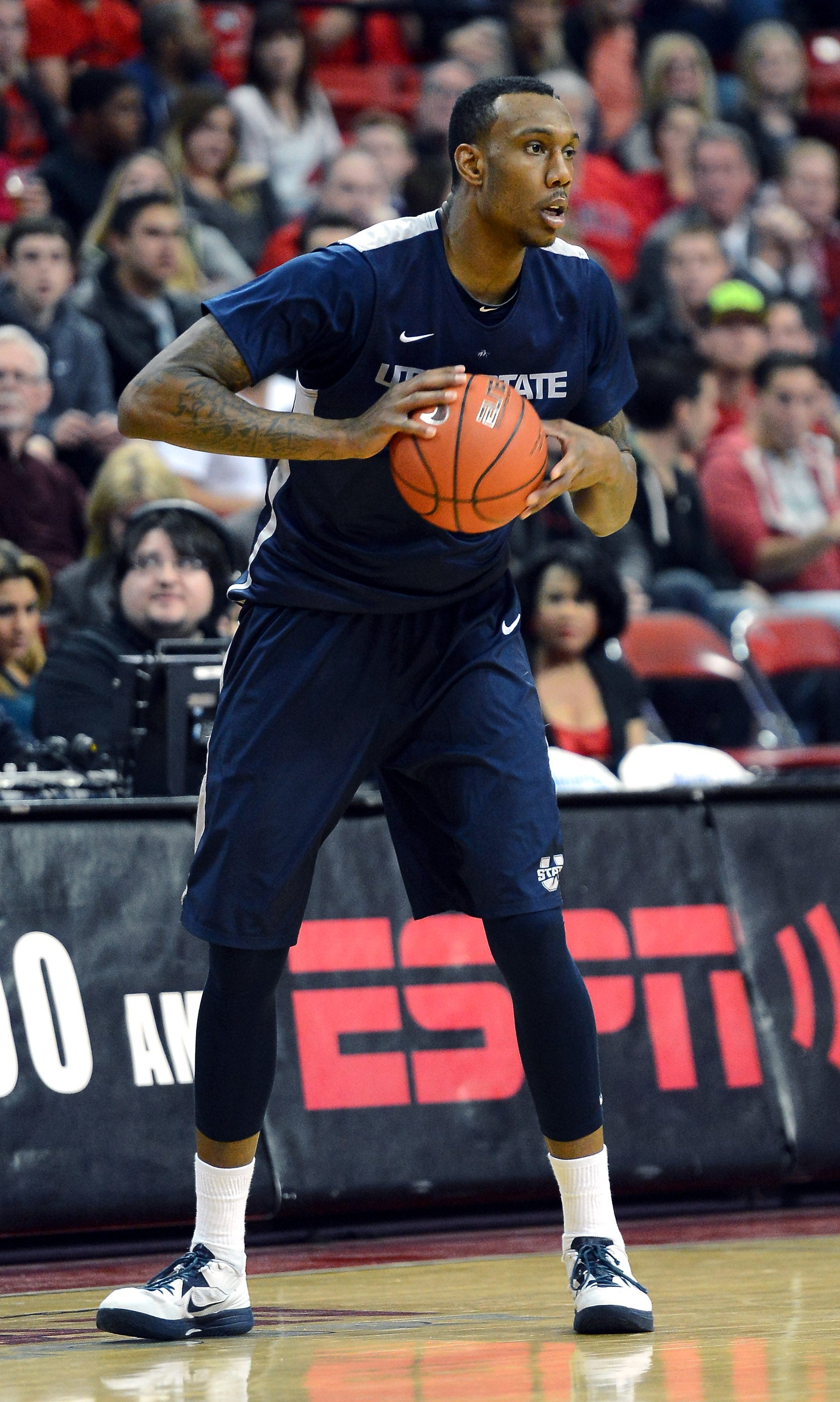 Jarred Shaw, pictured in 2014, playing for the Utah State Aggies