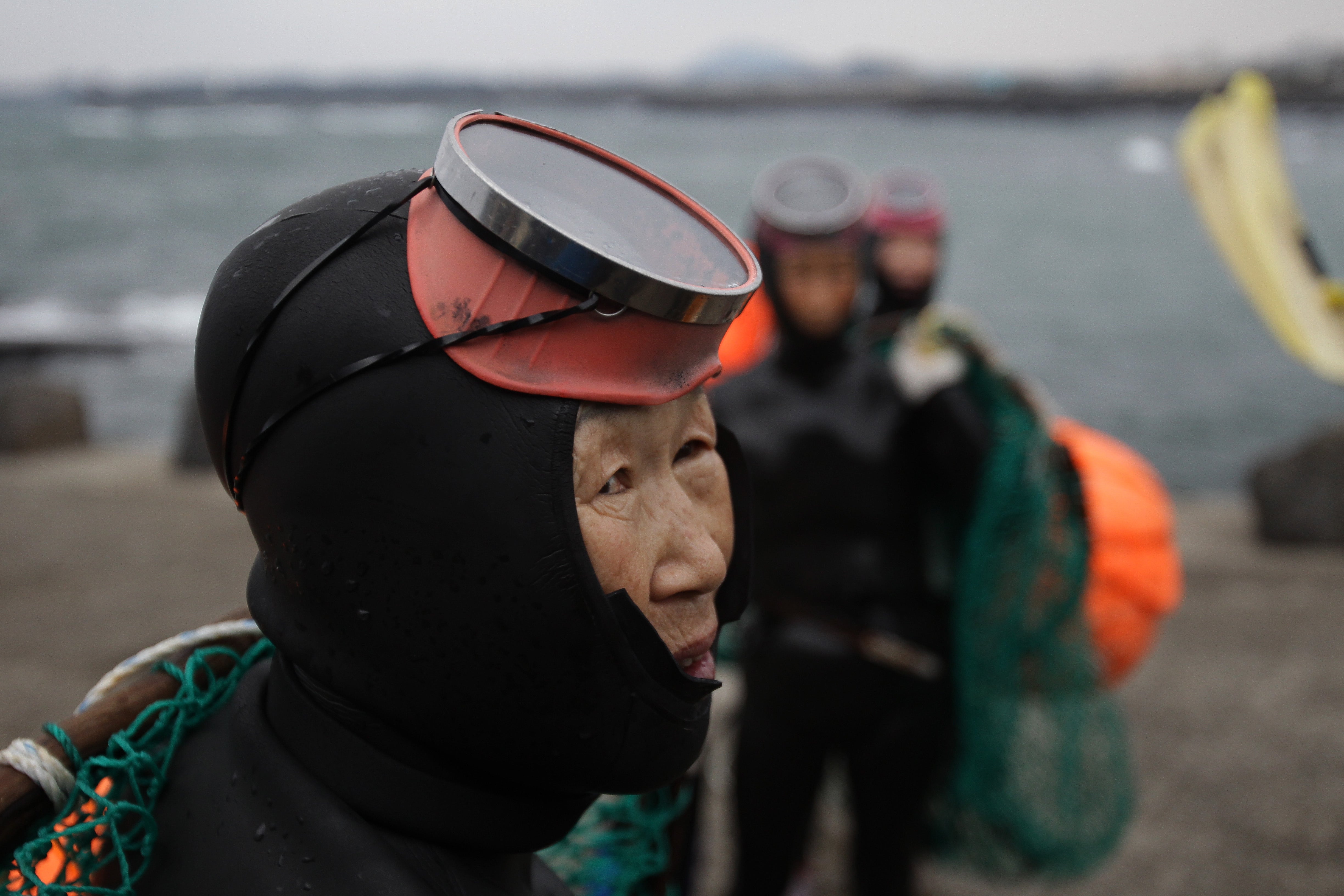 Haenyeo women prepare to catch turban shells and abalones
