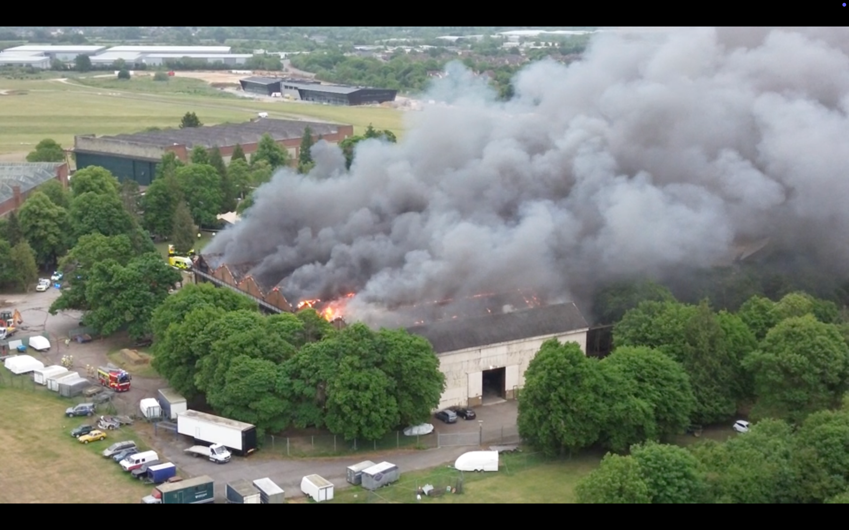 Smoke pours from the Bicester Motion building