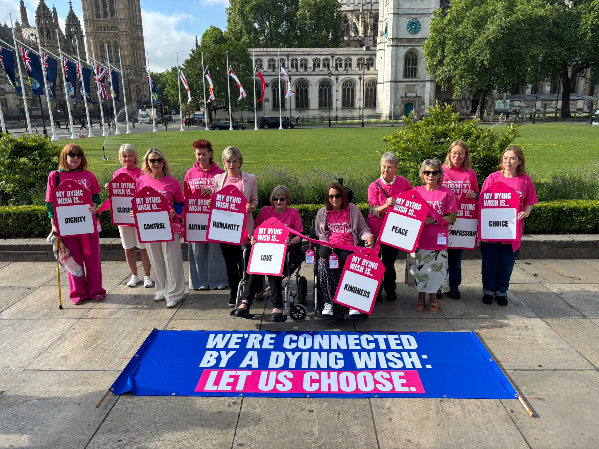 Pro-assisted dying campaigners outside parliament