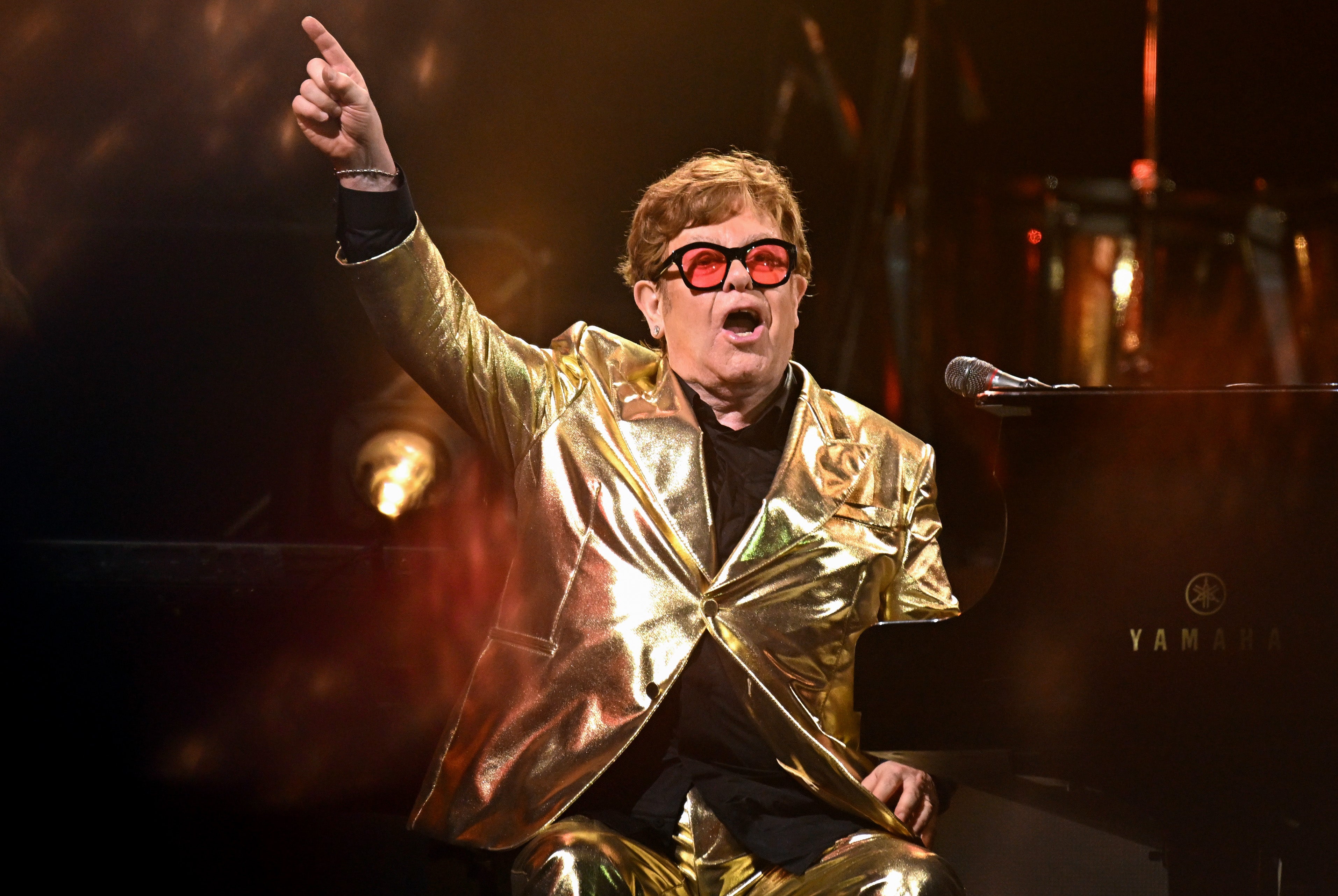 Elton John, pictured performing at Glastonbury Festival, won his EGOT over four decades from 1987 to 2024