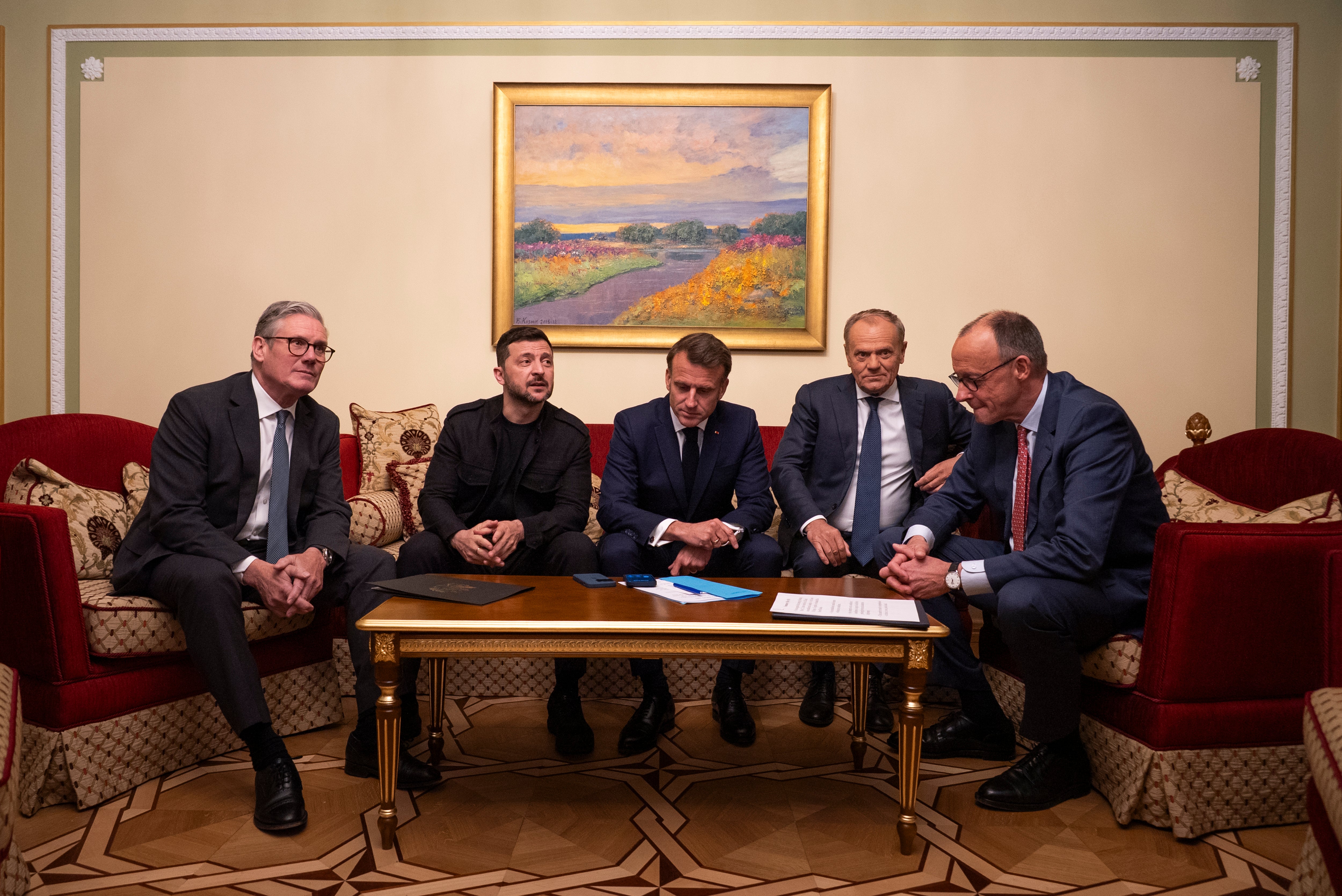 President Volodymyr Zelensky with his European allies - from left, British Prime Minister Keir Starmer, French President Emmanuel Macron, Polish Prime Minister Donald Tusk and German Chancellor Friedrich Merz