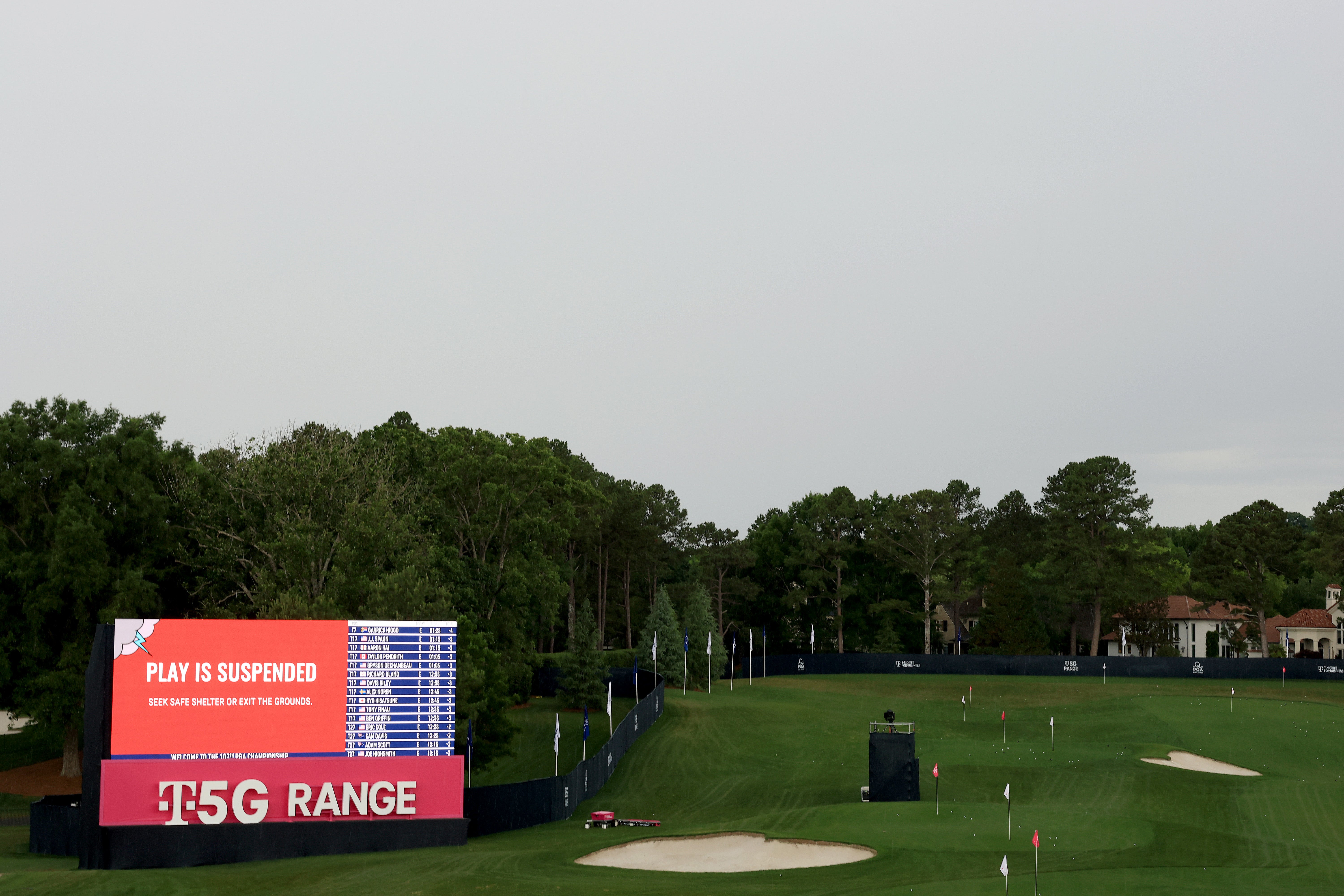The Quail Hollow driving range during the weather delay for the third round of the PGA Championship