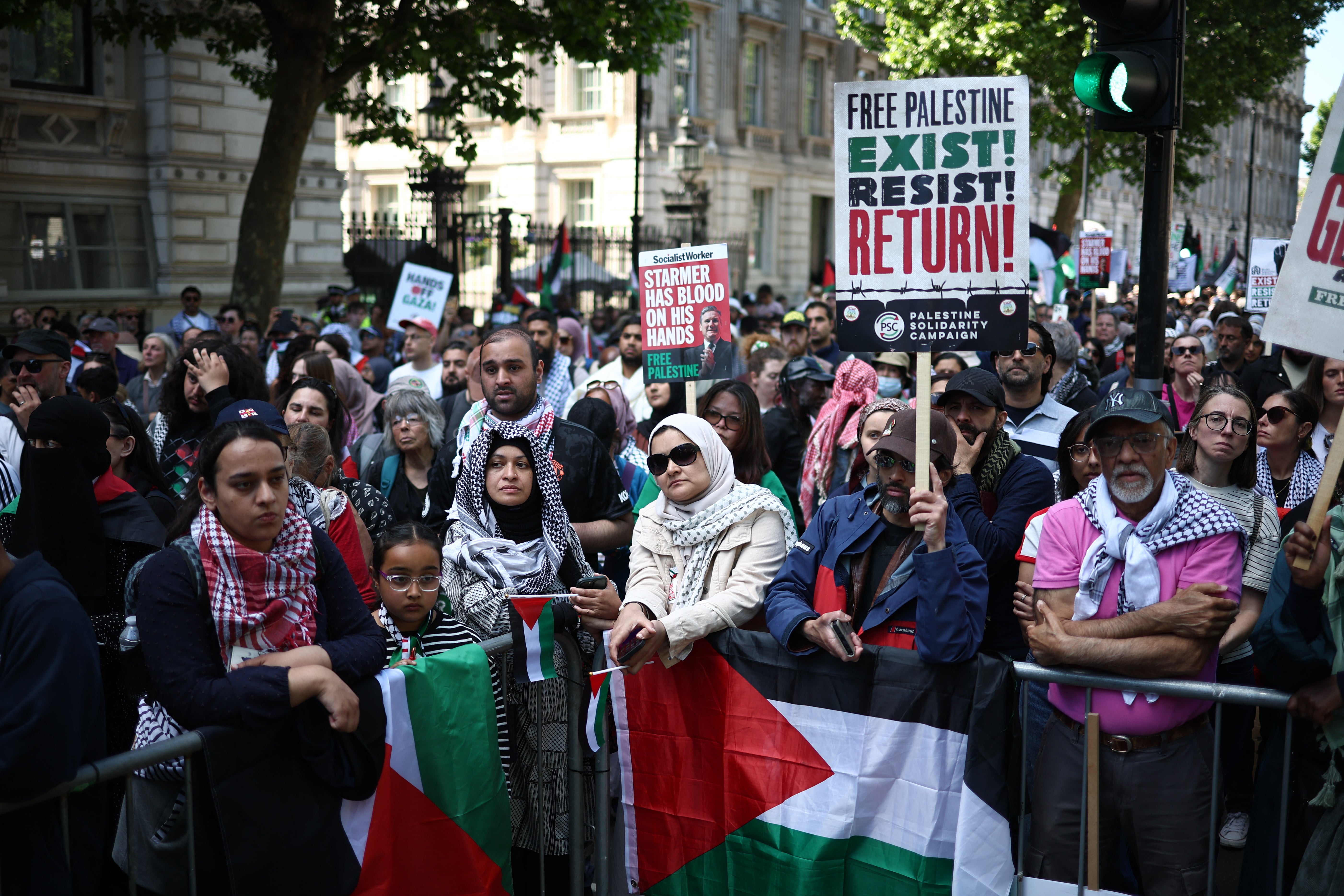 Demonstrators gathered outside Downing Street at the end of the march