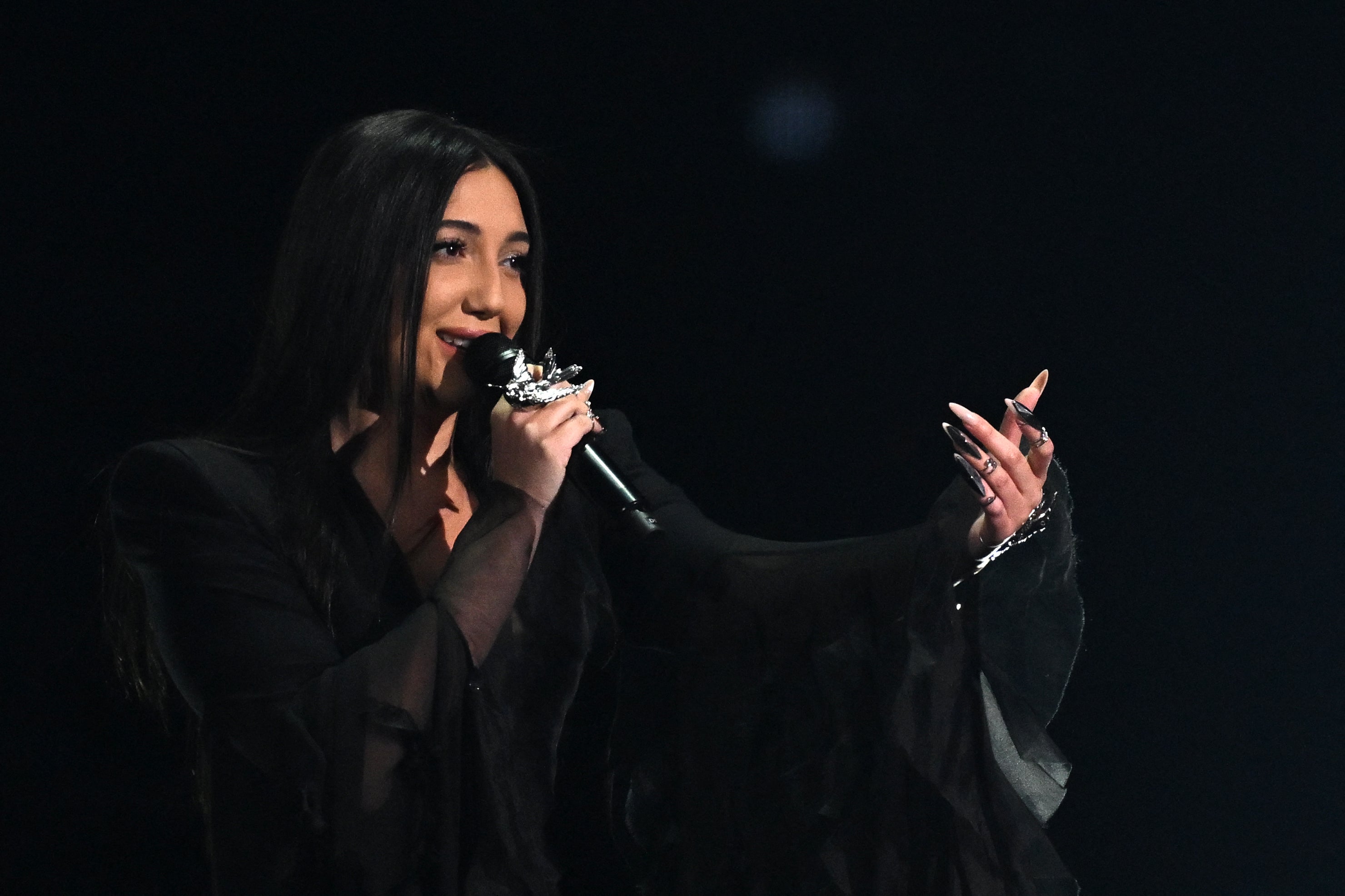 Israeli singer Yuval Raphael representing Israel with the song "New Day Will Rise" performs during the grand final of the Eurovision Song Contest 2025