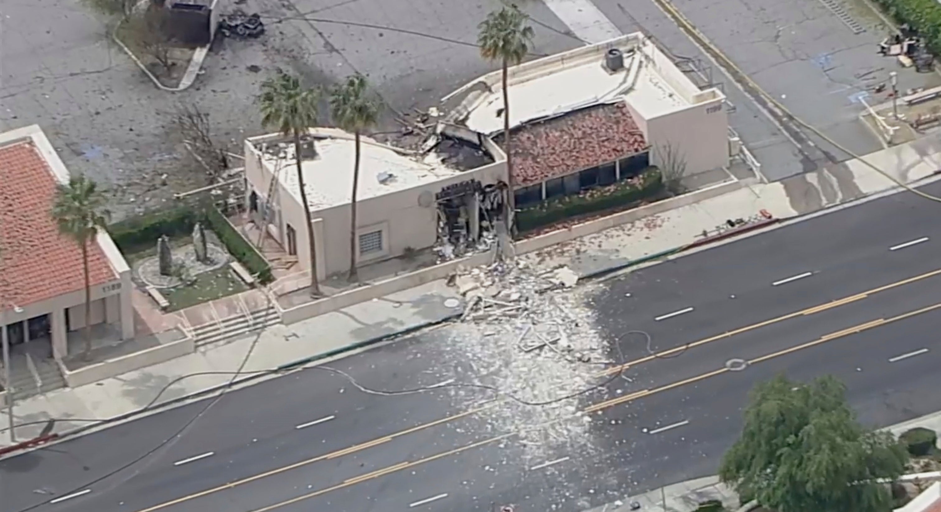 Debris covers the ground after an explosion at the American Reproductive Centers of Palm Springs in California on Saturday May 17 2025