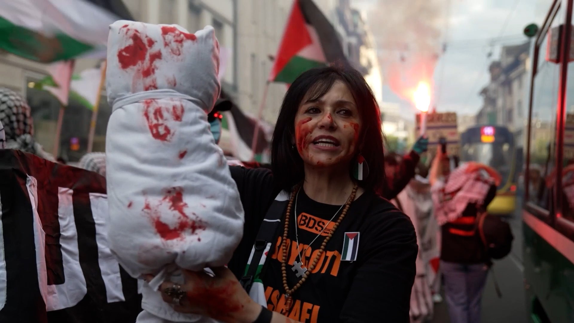 <p>A woman at the pro-Palestine protest in Basel, Switzerland</p>