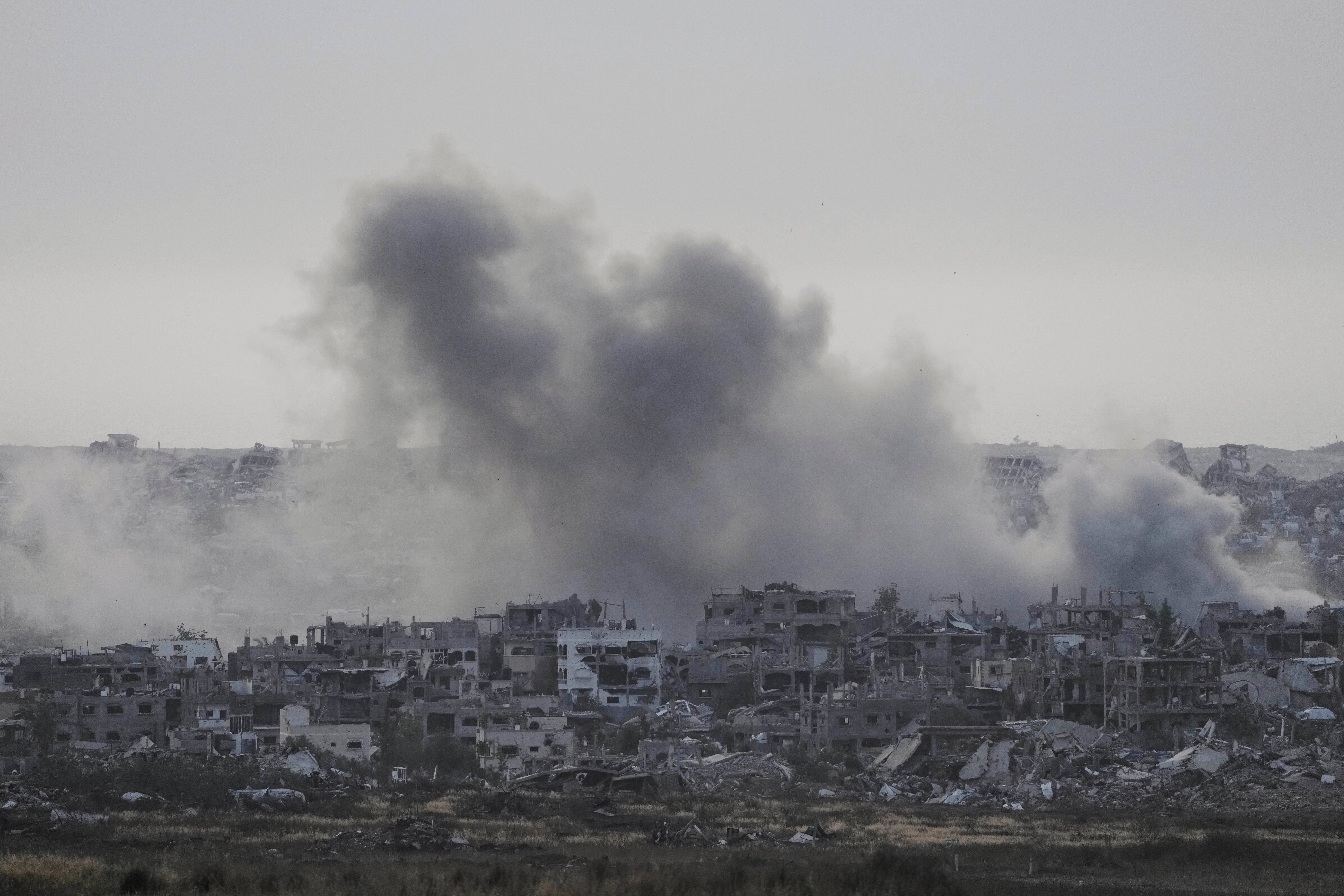 Smoke rises following an Israeli army airstrike in northern Gaza Strip, seen from southern Israel