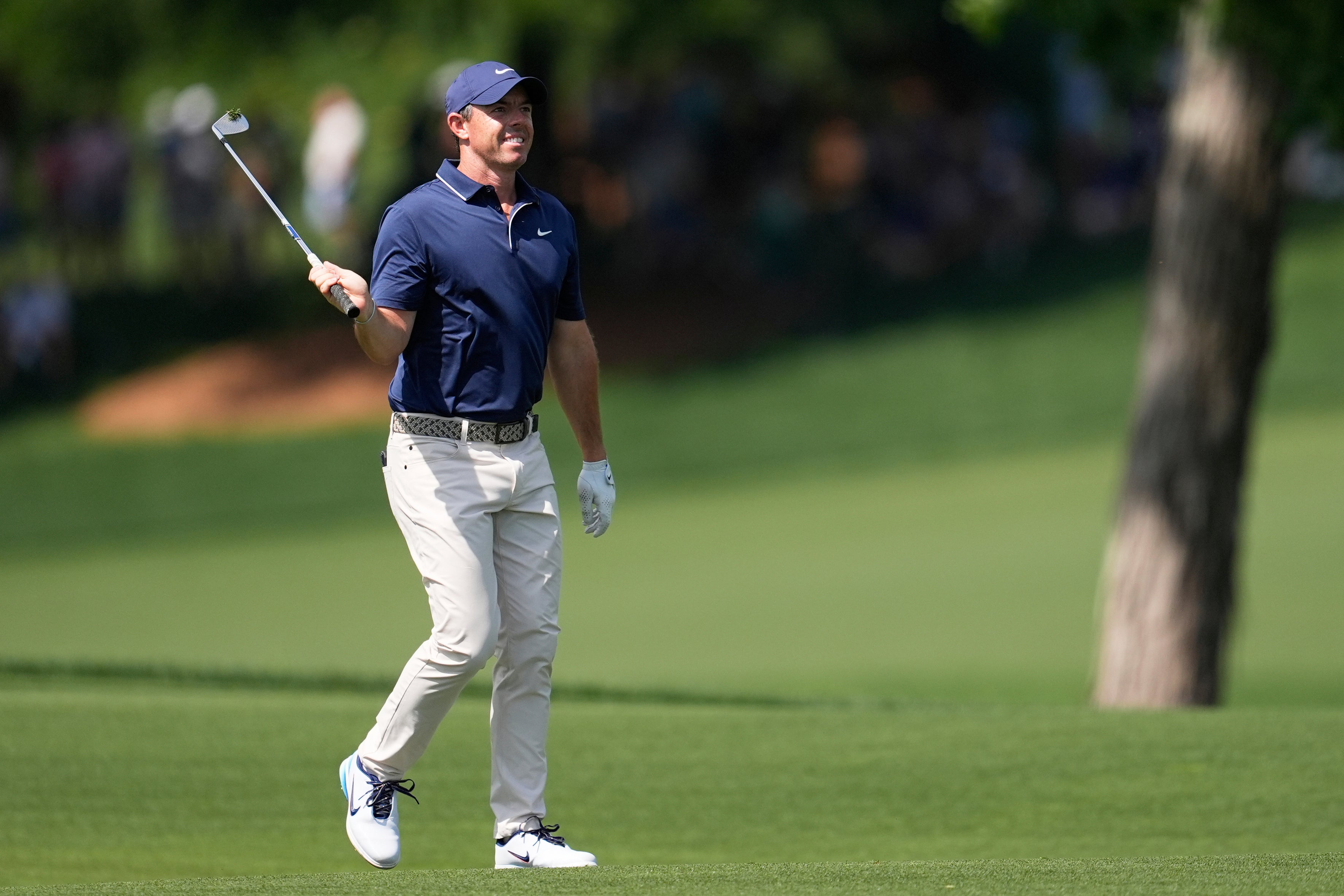 Rory McIlroy hits from the fairway on the 16th hole during the third round of the PGA Championship (George Walker IV/AP)