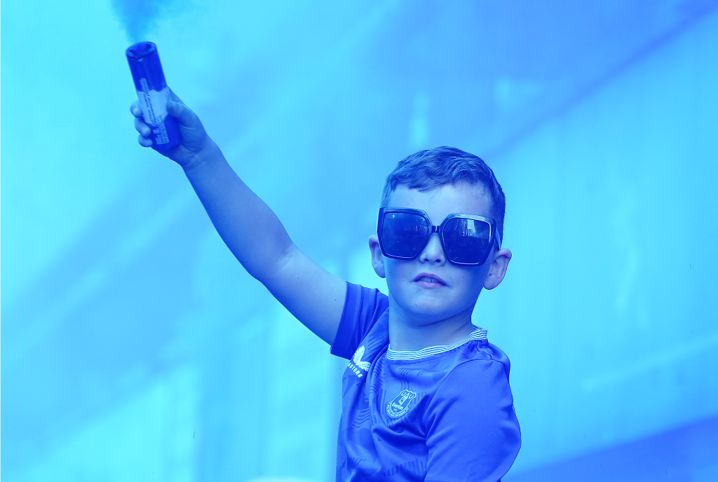 Everton fans turn skies blue to bid Goodison Park farewell