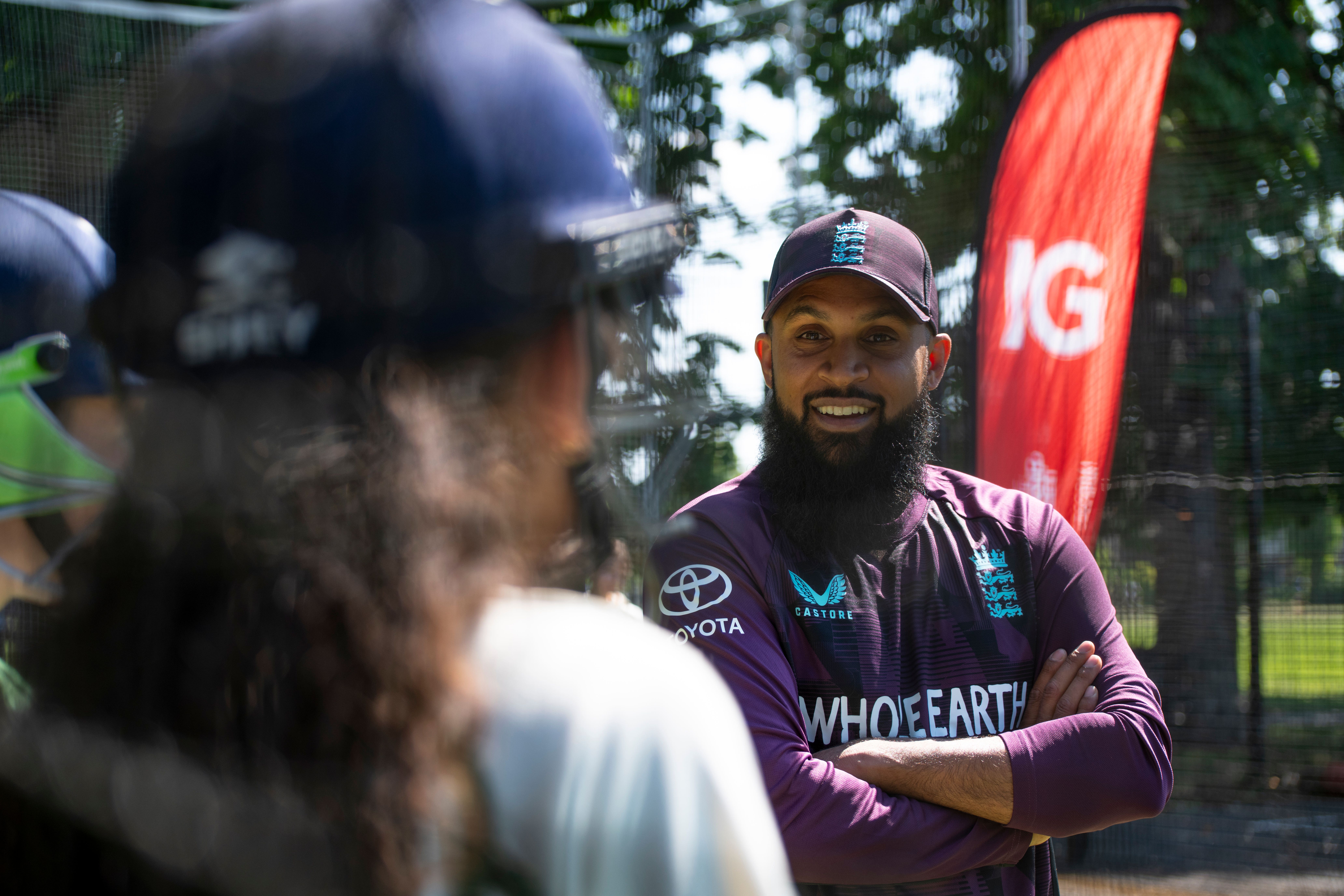 Adil Rashid at an ECB and IG Net Gains initiative in Surbiton (IG/Nura Content/Handout)