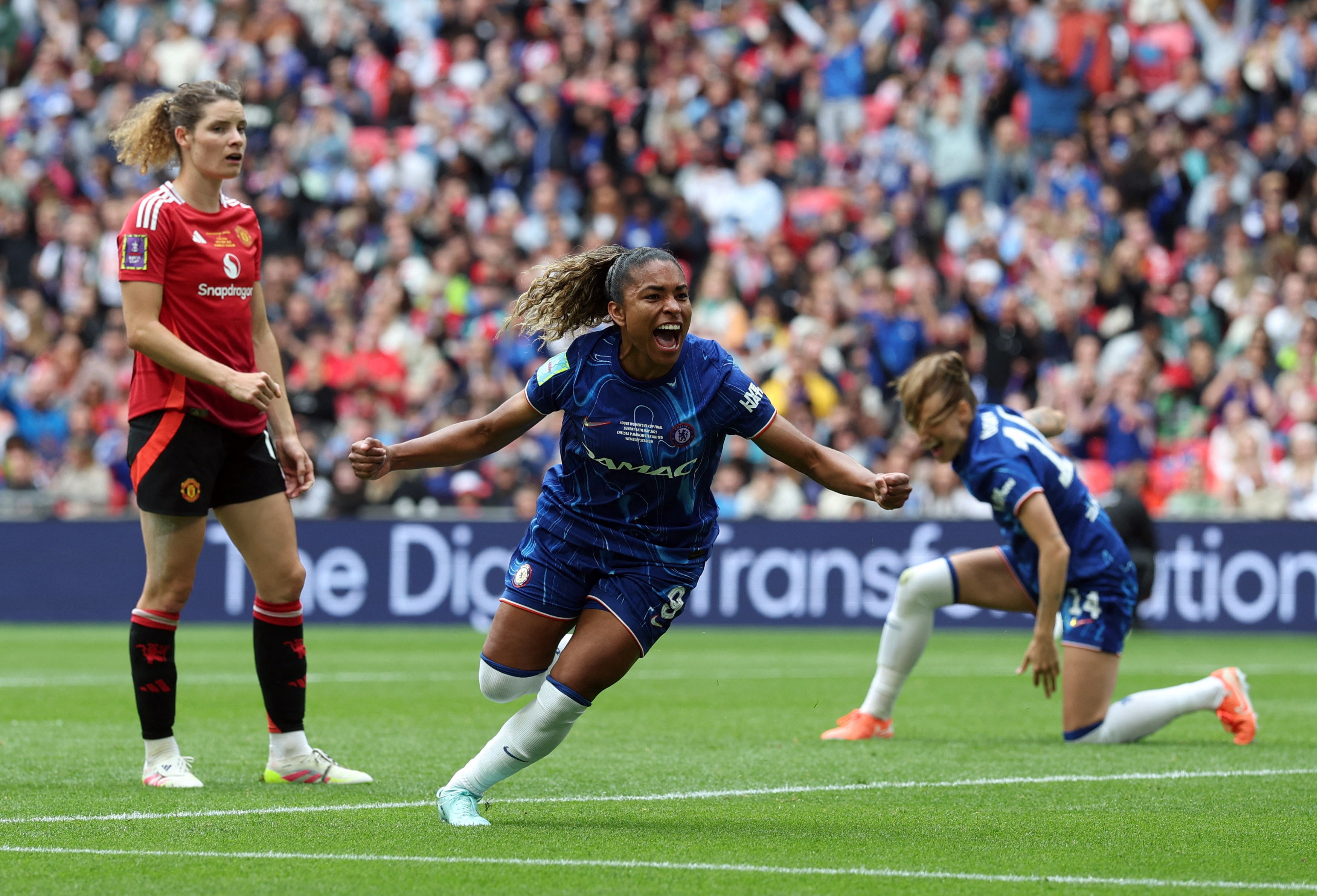 Catarina Macario celebrates Chelsea’s second goal at Wembley