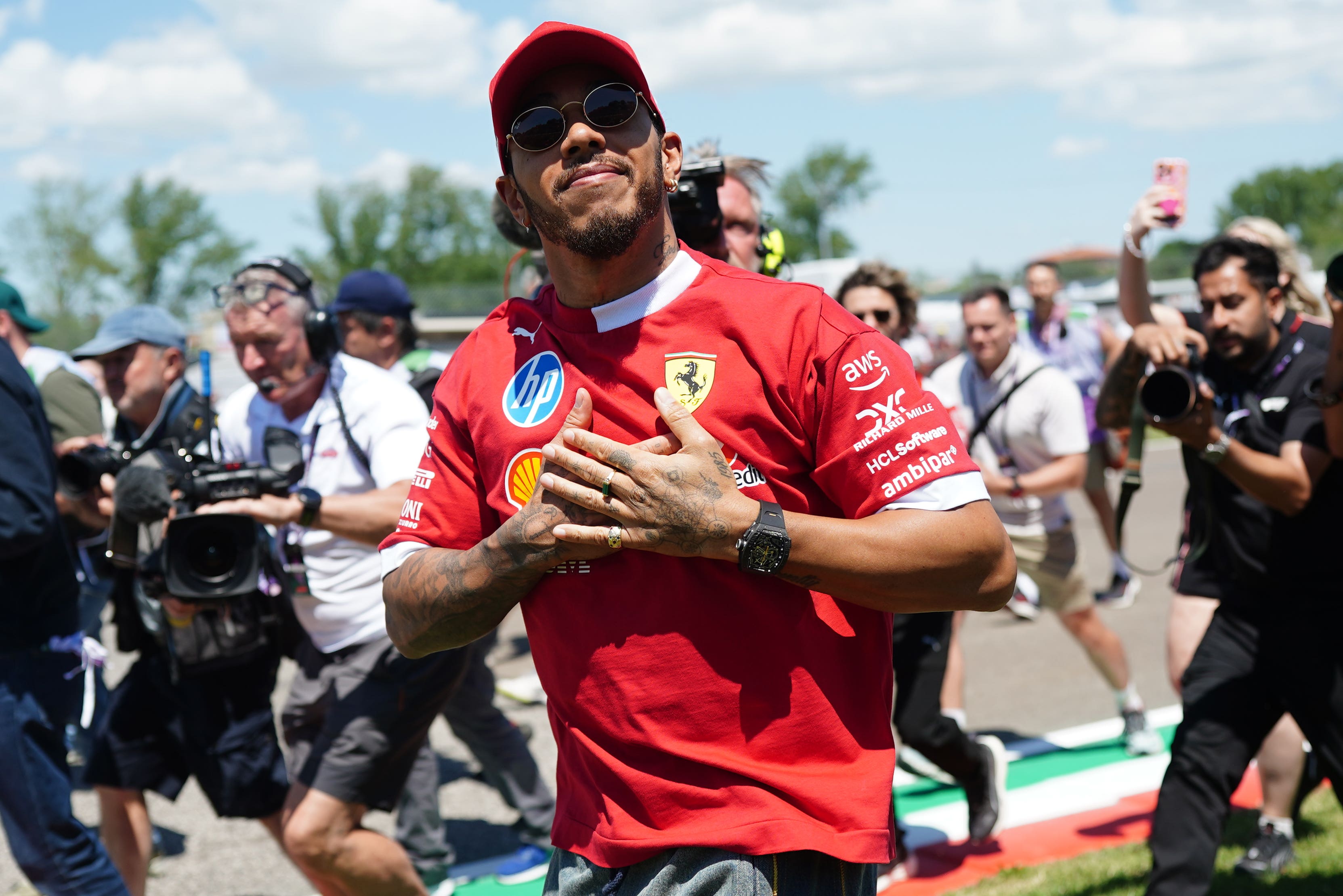 Lewis Hamilton revels in ‘sea of red’ reception from Ferrari fans in Imola
