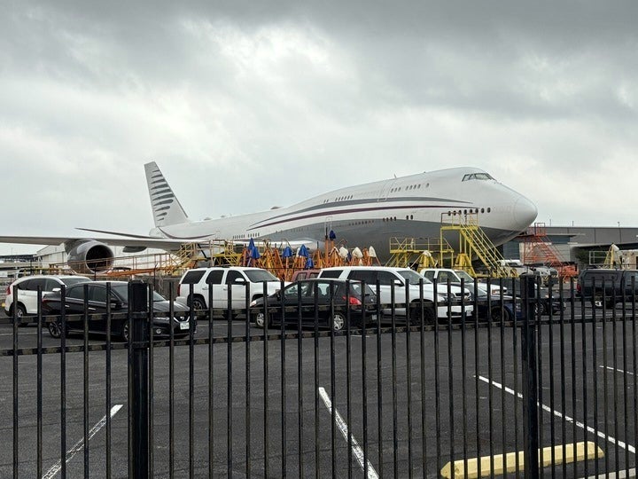 A Boeing 747 bearing the color scheme of planes used by the Qatari royal family seen at San Antonio International Airport in San Antonio, Texas, earlier this month