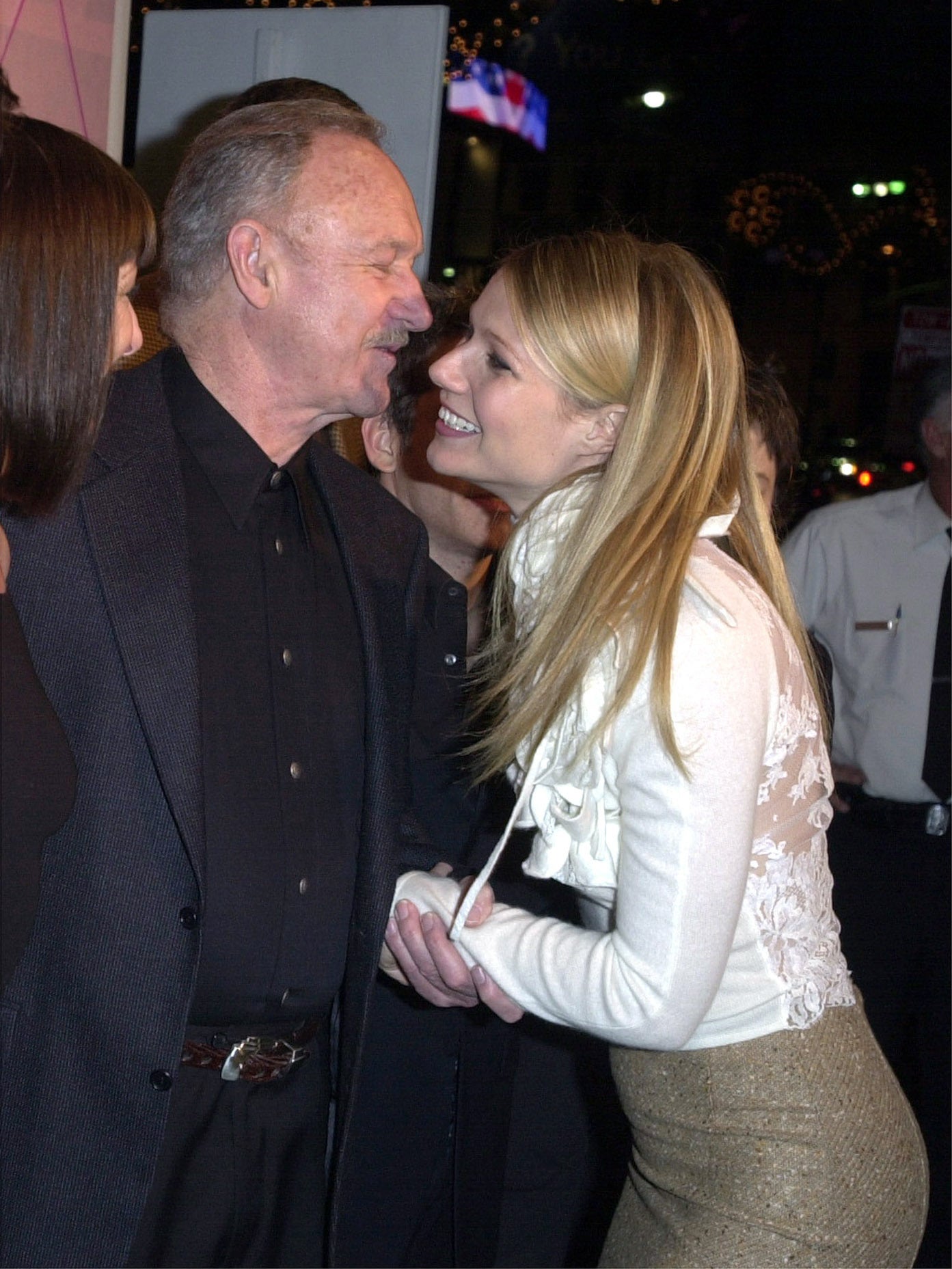 Gene Hackman with on-screen daughter Gwyneth Paltrow at the premiere of 'The Royal Tenenbaums'