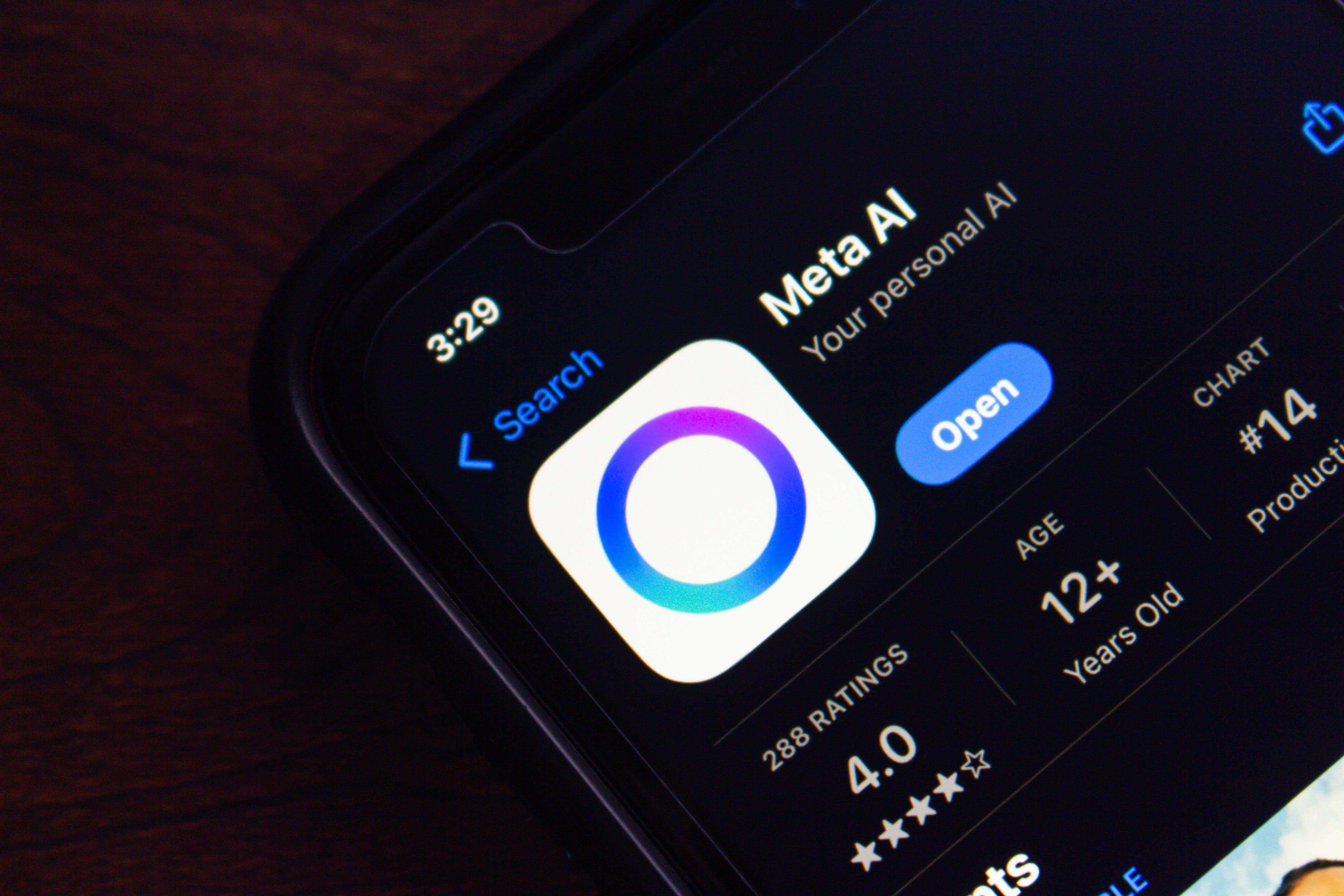 The Meta AI app page in the App Store on a smartphone screen