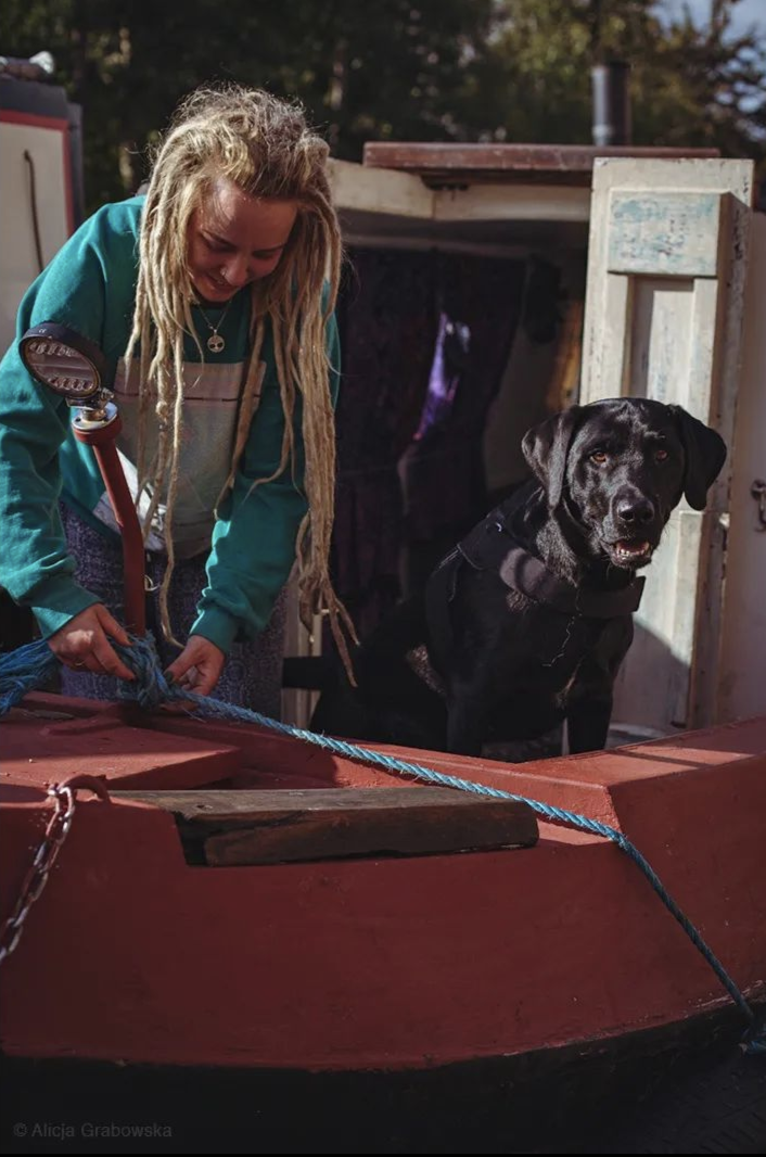 Kyrie lives on the boat with her labrador, Snoop
