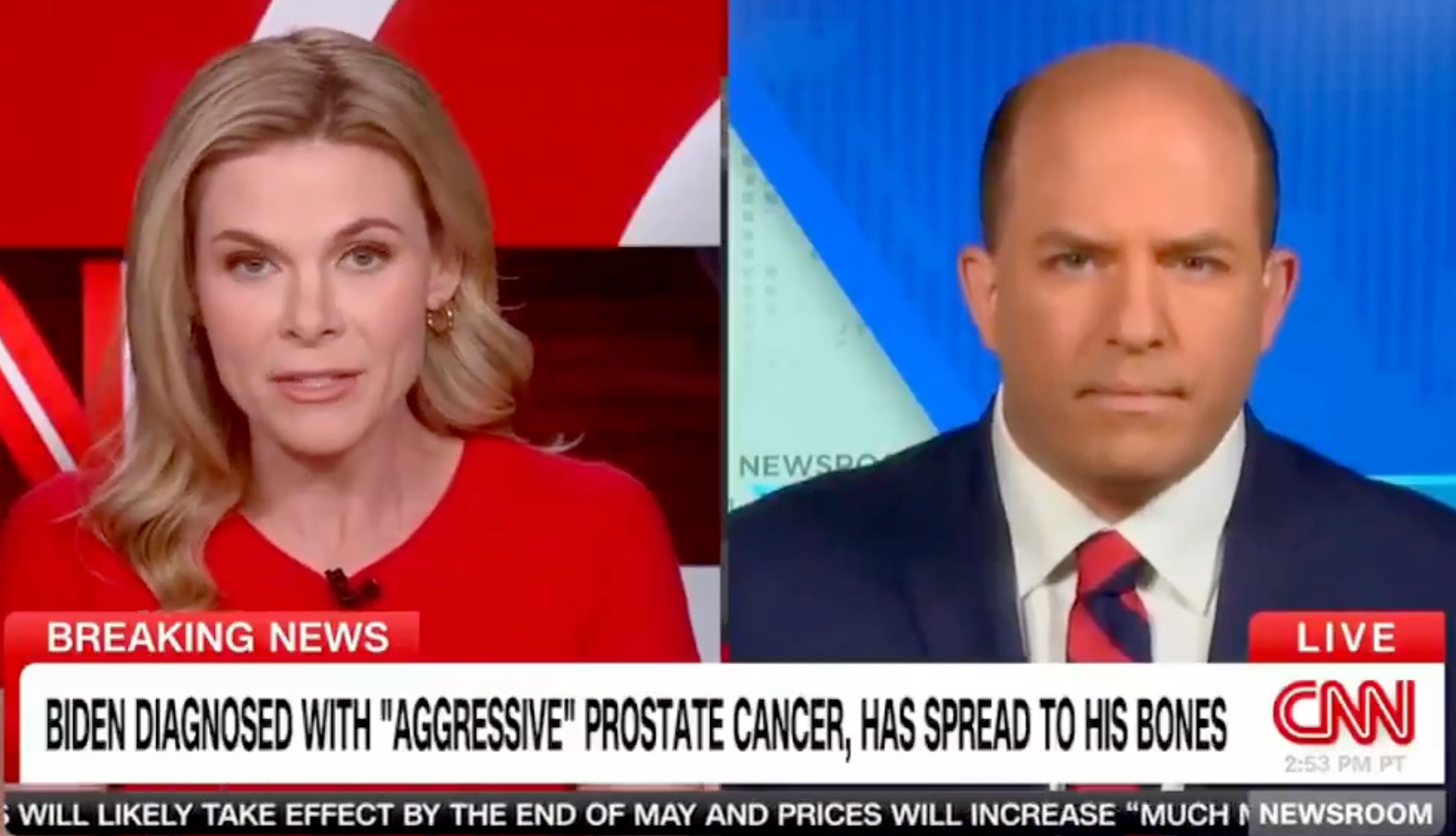 Jessica Dean and Brian Stelter discuss Joe Biden's cancer diagnosis on CNN on Sunday May 18 2025