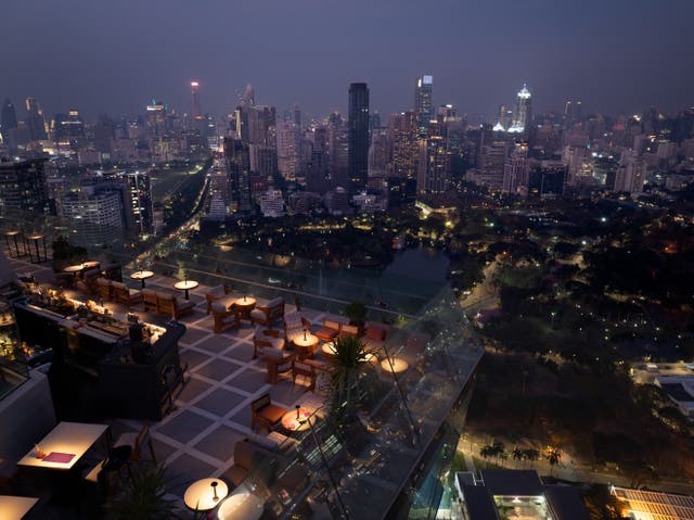 <p>The Spire Rooftop Bar at Dusit Thani offers unbeatable views of the Bangkok cityscape</p>