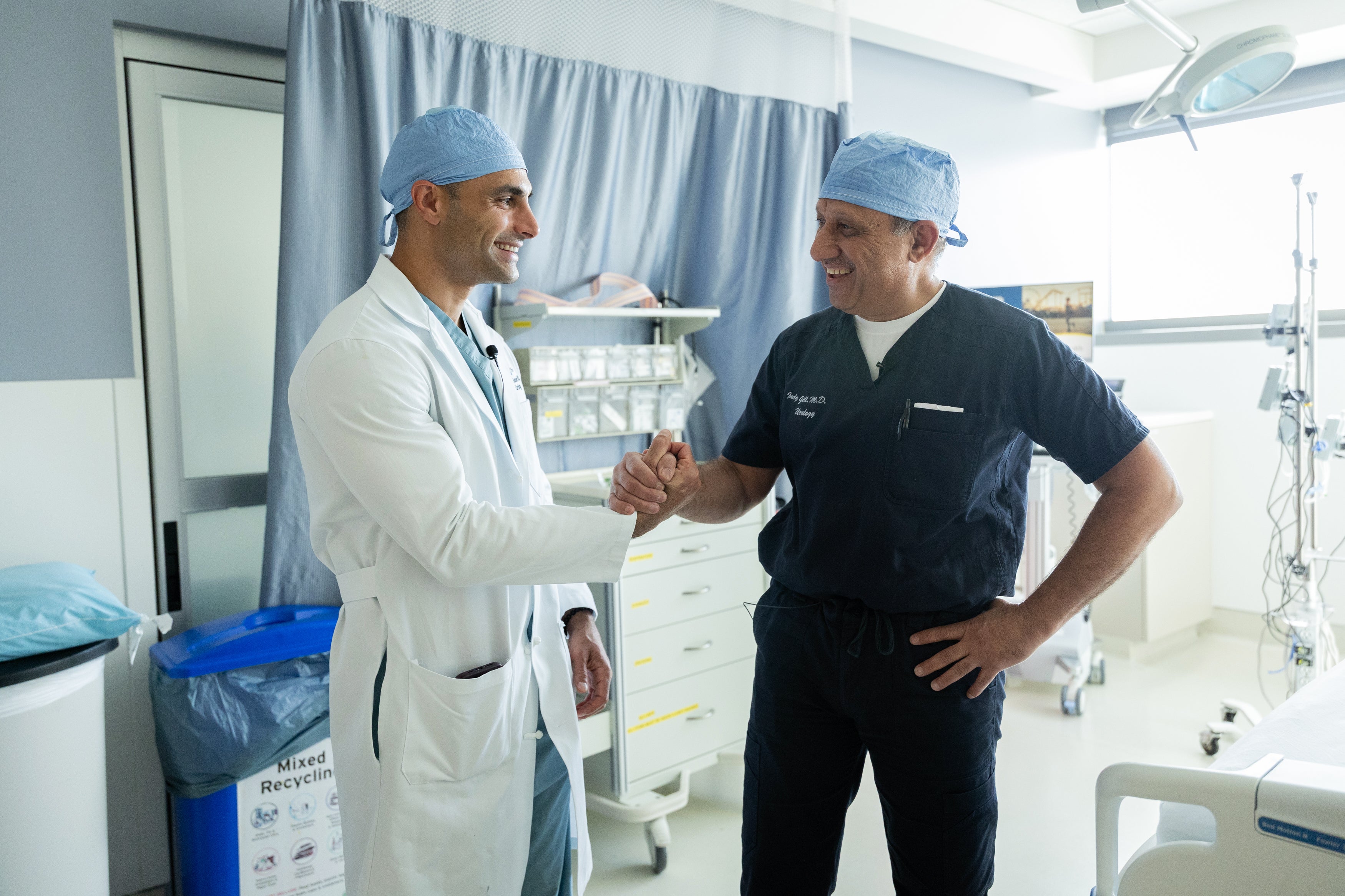 Dr Nima Nassiri, left, and Inderbir Gill, right, collaborated on years of clinical research to prepare for the historic surgery