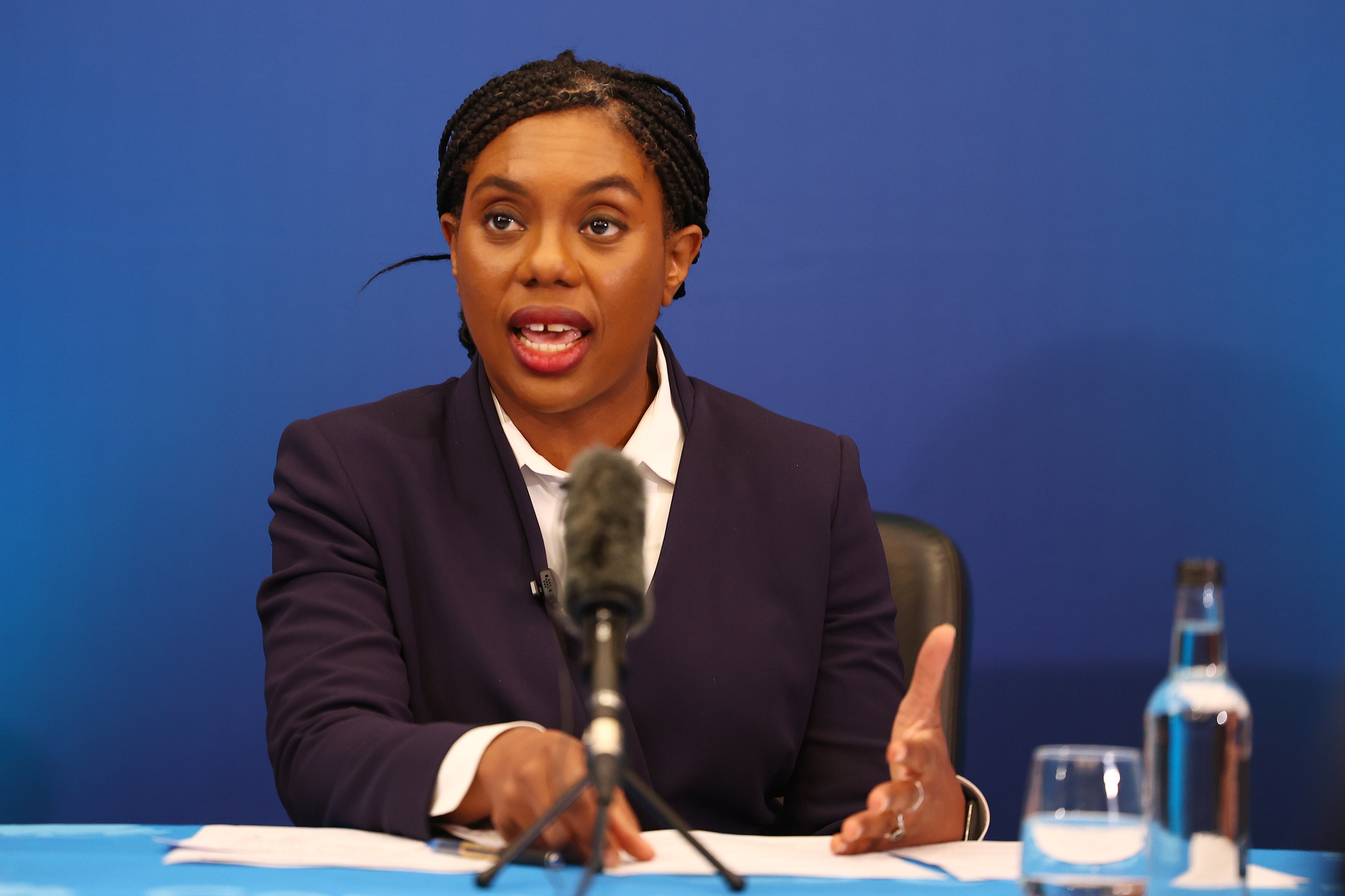Conservative Party leader Kemi Badenoch reacts to the UK-EU Summit on Monday