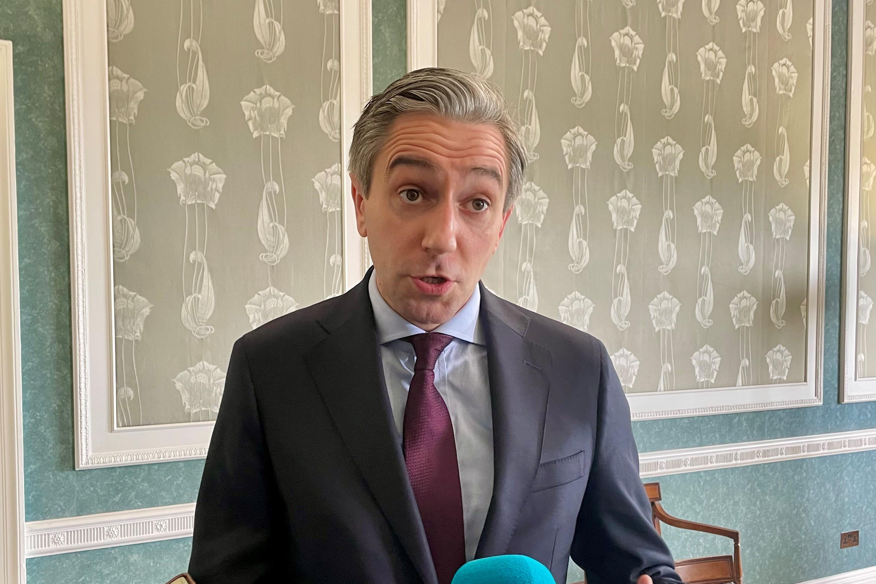 Tanaiste Simon Harris speaks to media at Parliament Buildings in Belfast (David Young/PA).