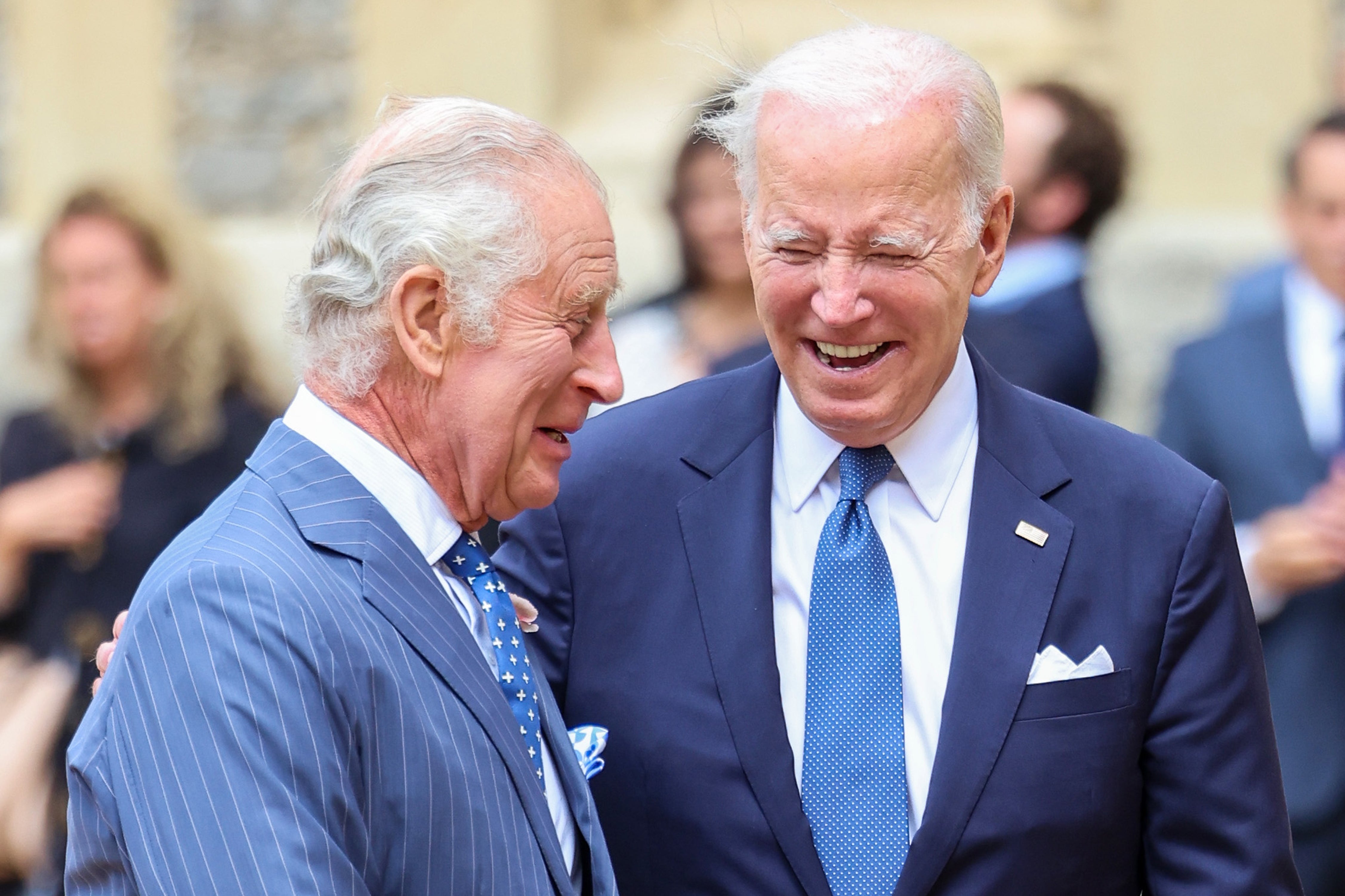 The King with Joe Biden in the quadrangle at Windsor Castle in 2023