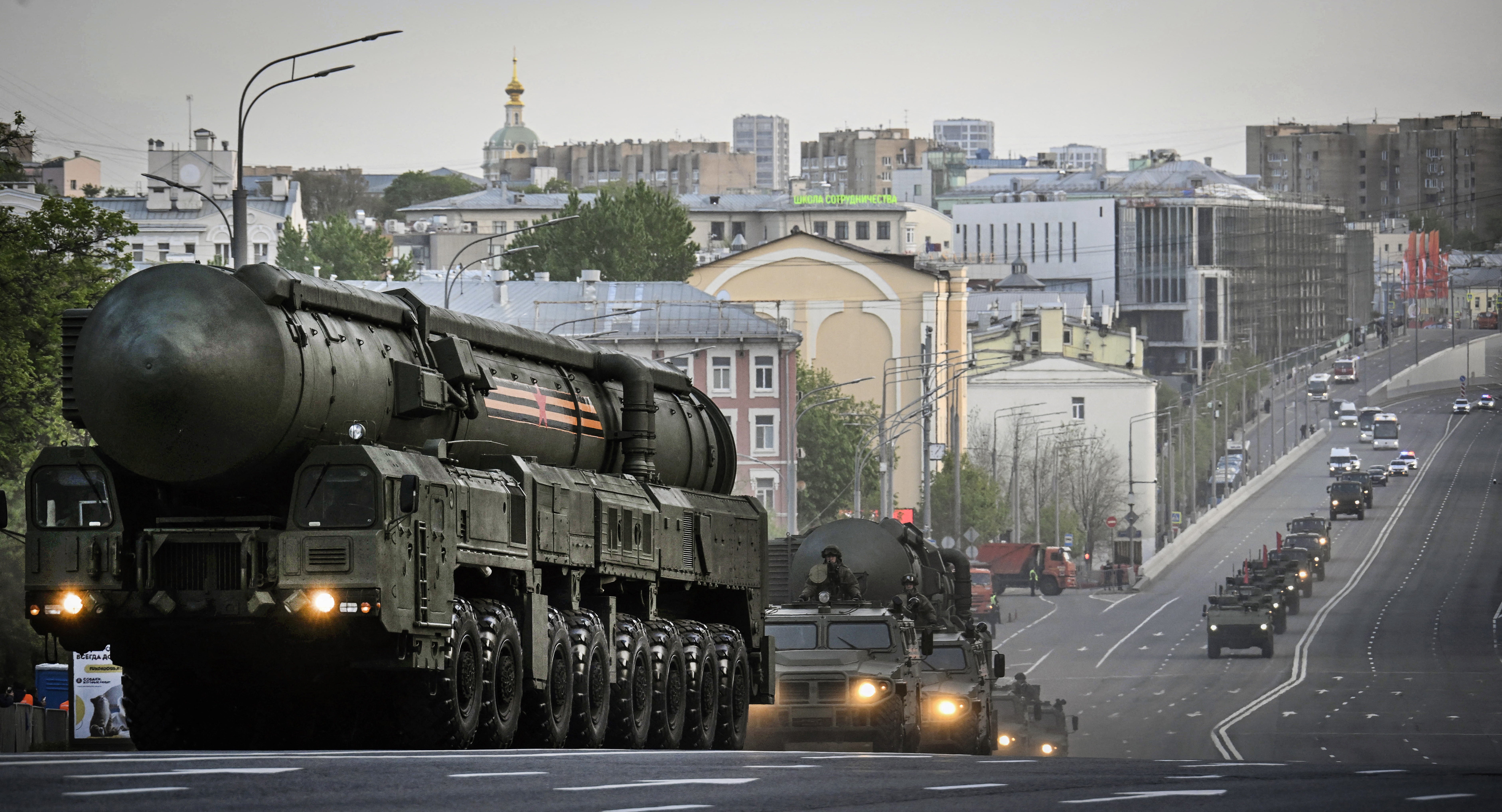 Russian Yars Intercontinental ballistic missiles (ICBM) drive through central Moscow in May during a rehearsal for the Victory Day parade