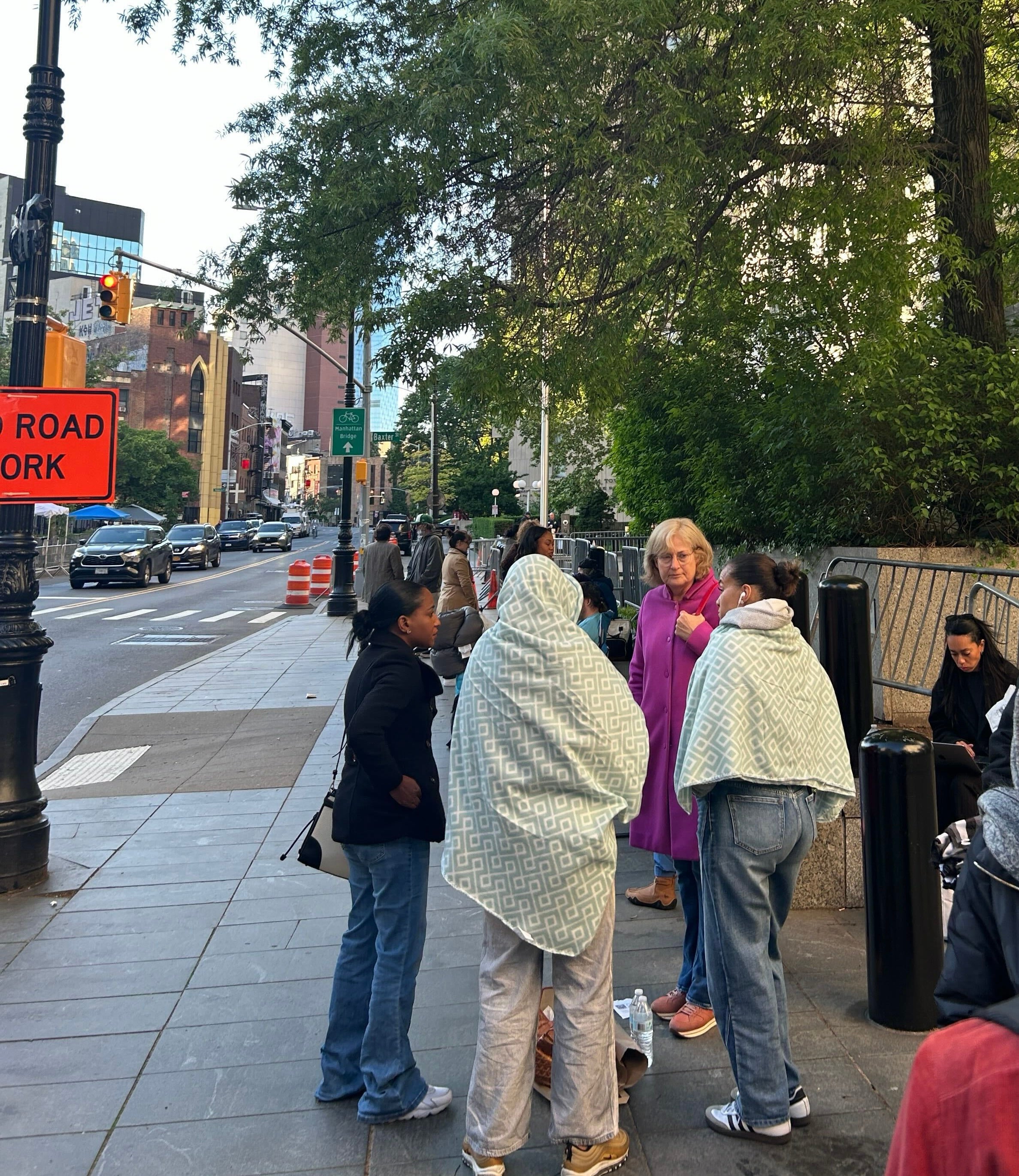 Those in line for day seven of testimony in the Sean Combs trial are wrapped up warm on a chilly spring day in Manhattan
