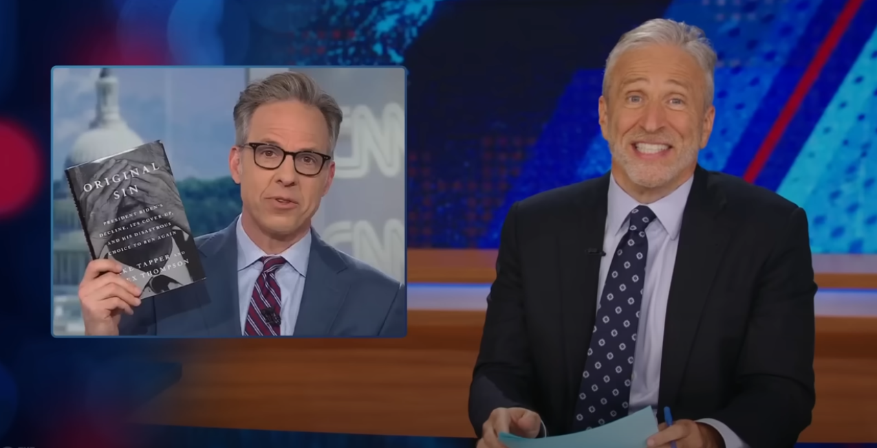 Jon Stewart tears into CNN for relentlessly hawking anchor Jake Tapper's book on Joe Biden's cognitive decline, saying it is "about news they should’ve told you was news a year ago for free."