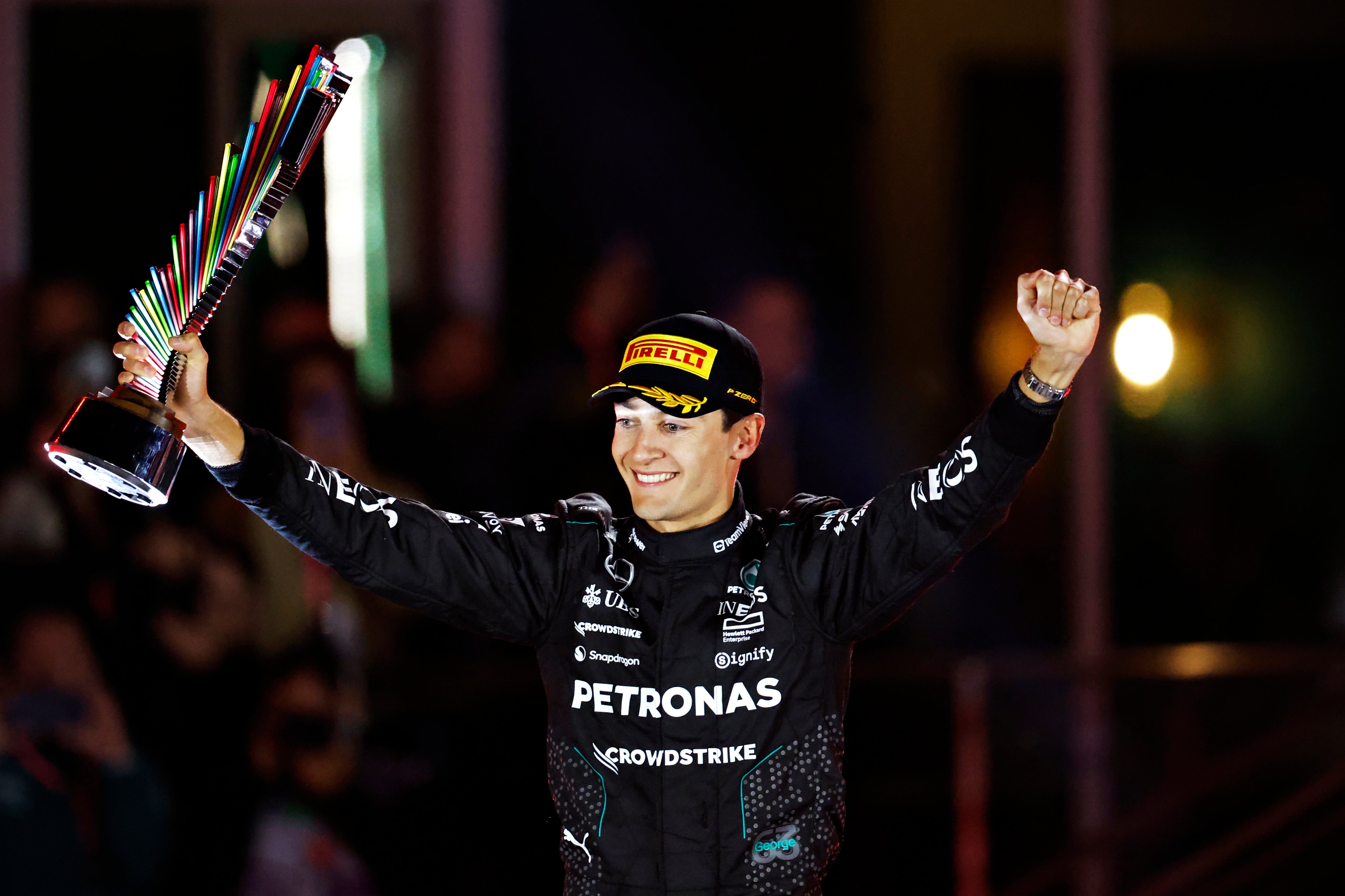 Russell on the podium after his most recent win in Las Vegas last November