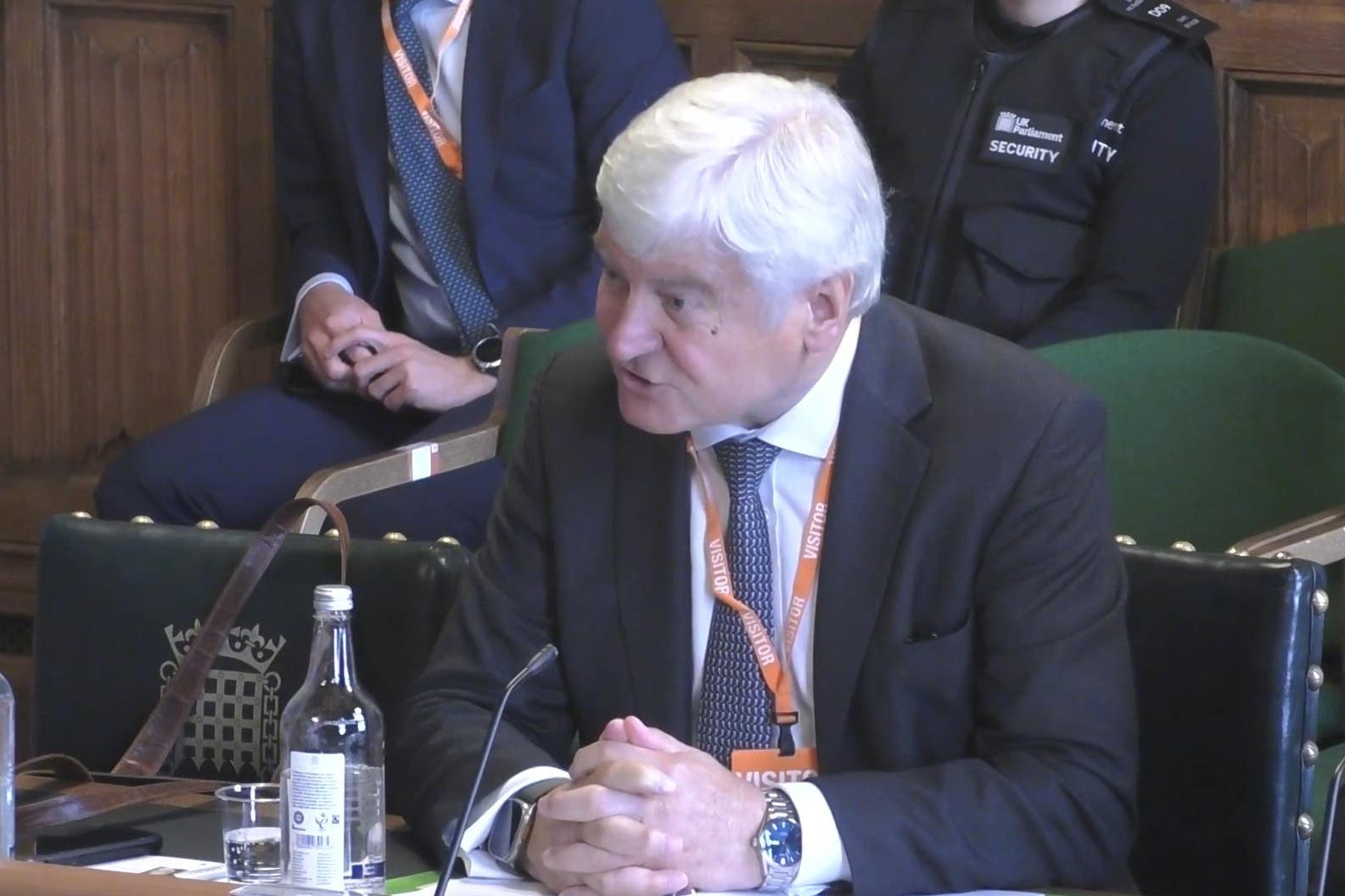 Thames Water’s chairman Sir Adrian Montague at an Efra select committee (House of Commons/UK Parliament/PA)