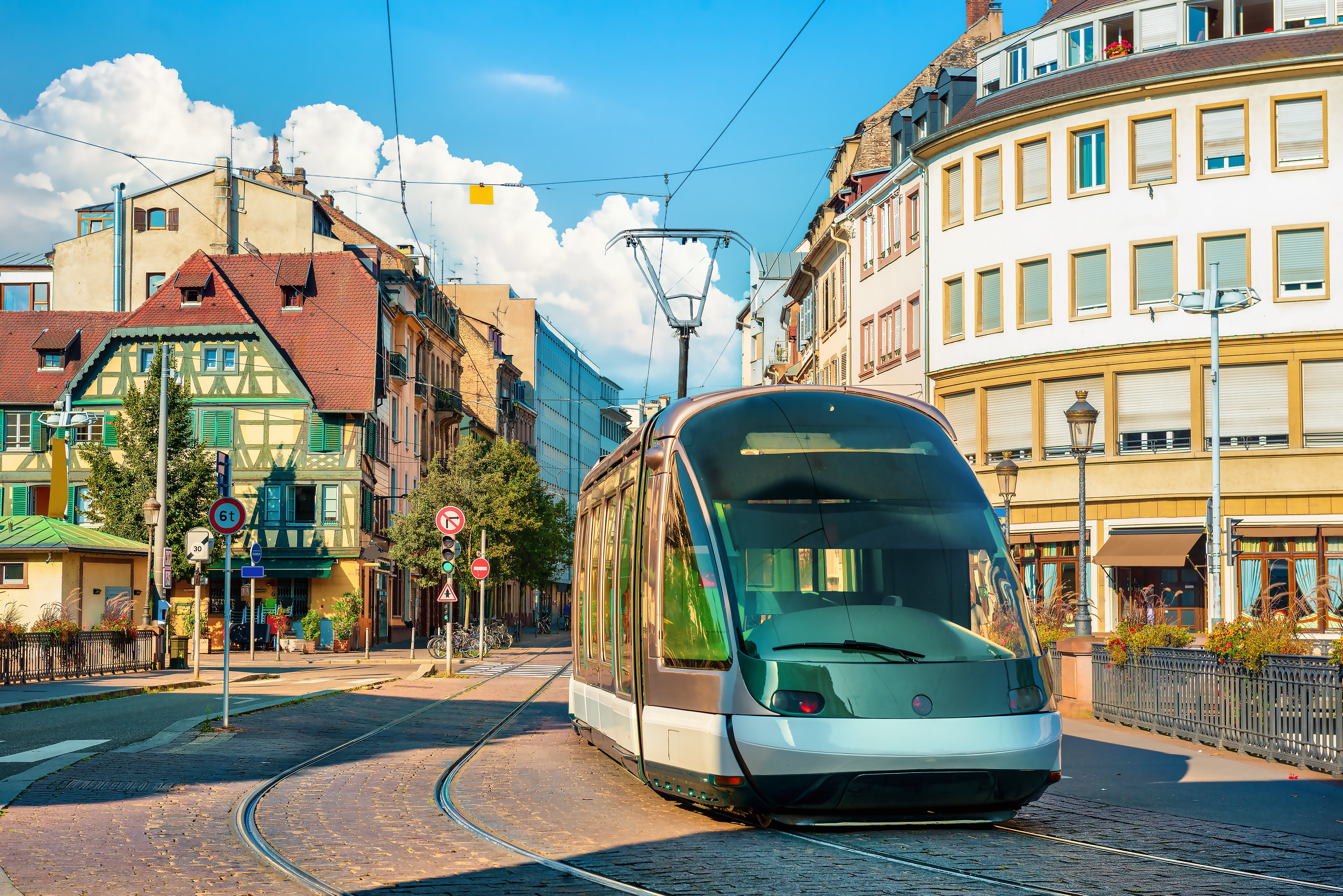 Loud phone calls or big conversations are a no-no on public transport in Europe. Pictured is a tram in Strasbourg, France