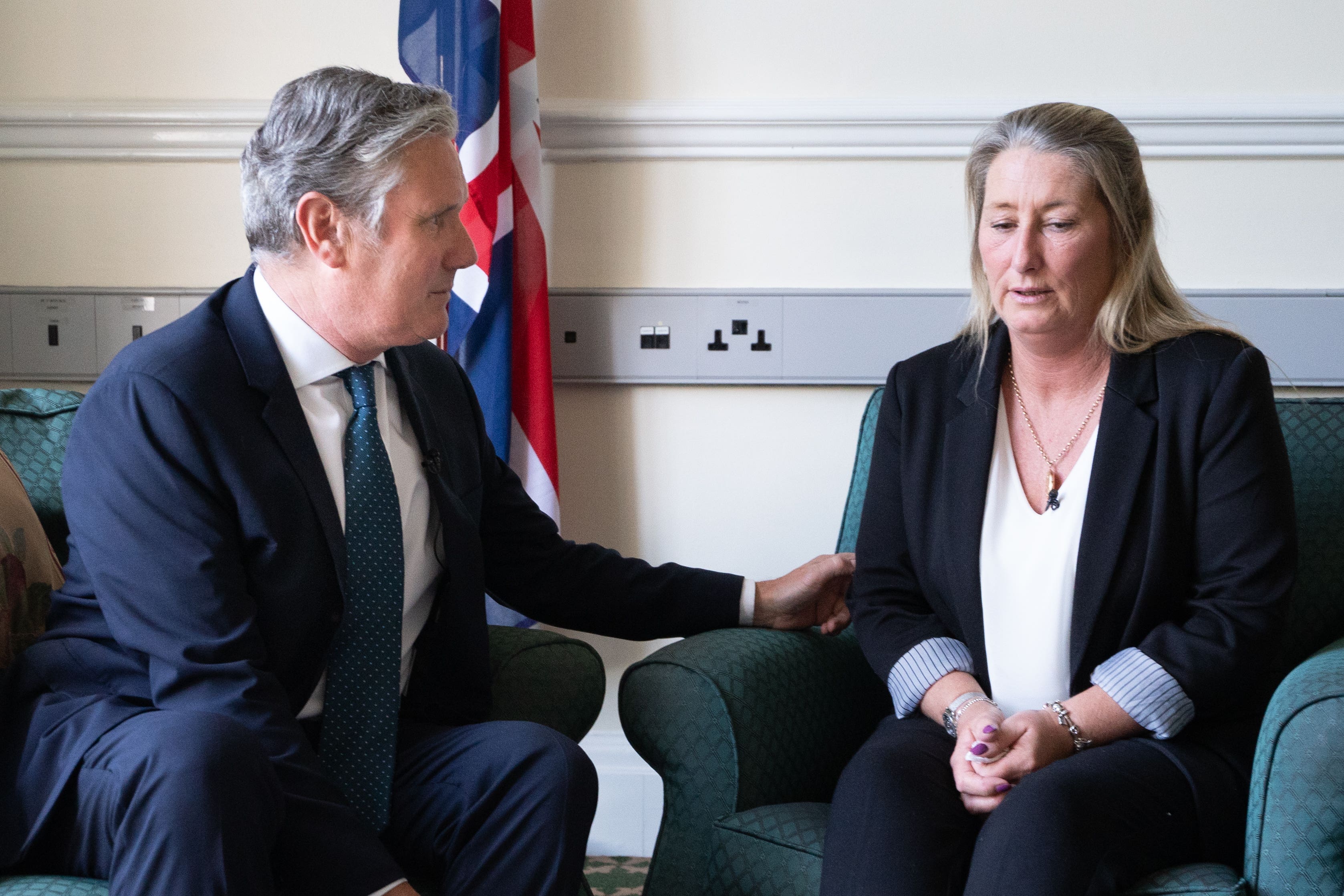 Prime Minister Sir Keir Starmer speaks with Cheryl Korbel, the mother of Olivia Pratt-Korbel in 2023 (Stefan Rousseau/PA)