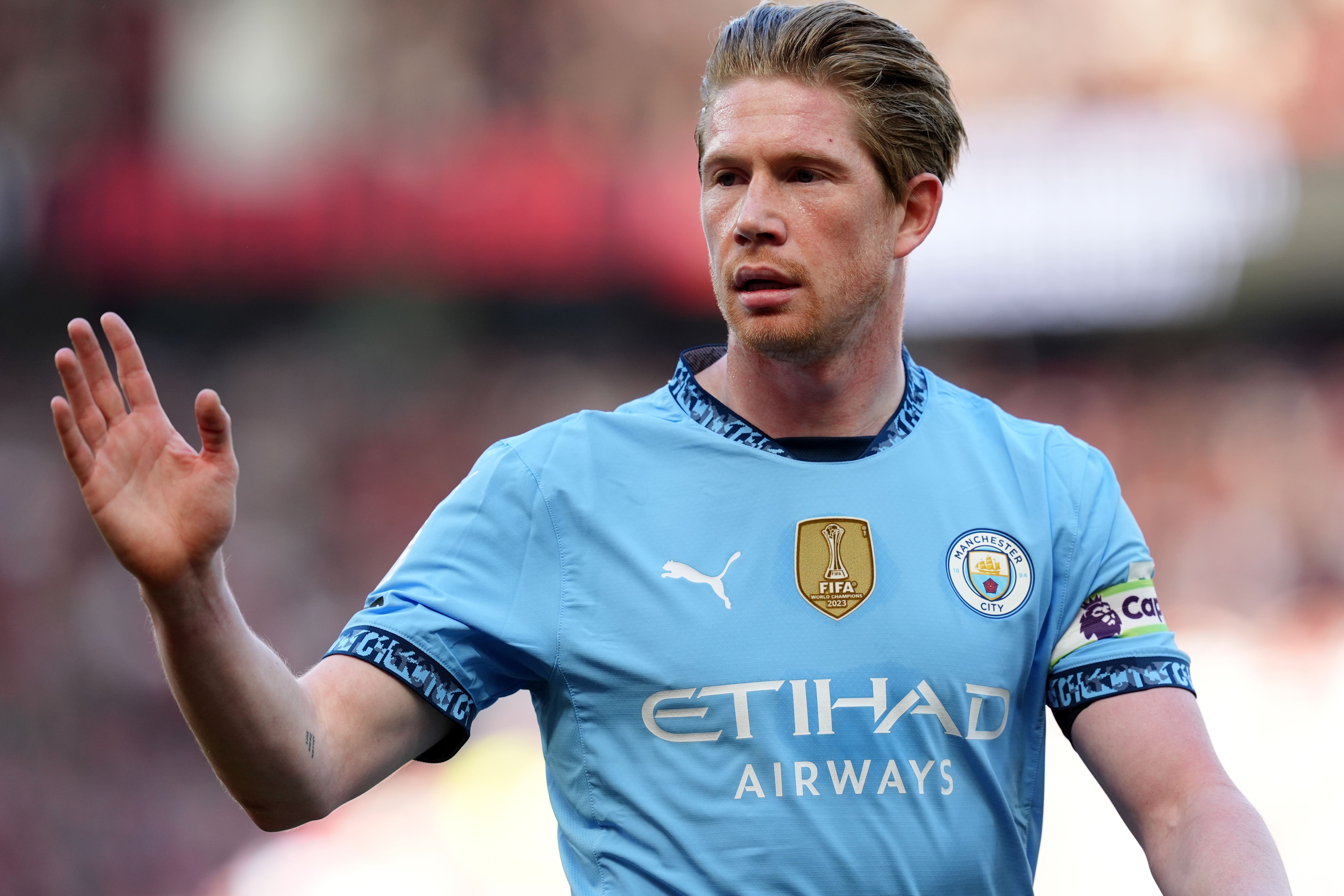 Kevin De Bruyne will wave goodbye to Manchester City at the end of the season (Martin Rickett/PA)